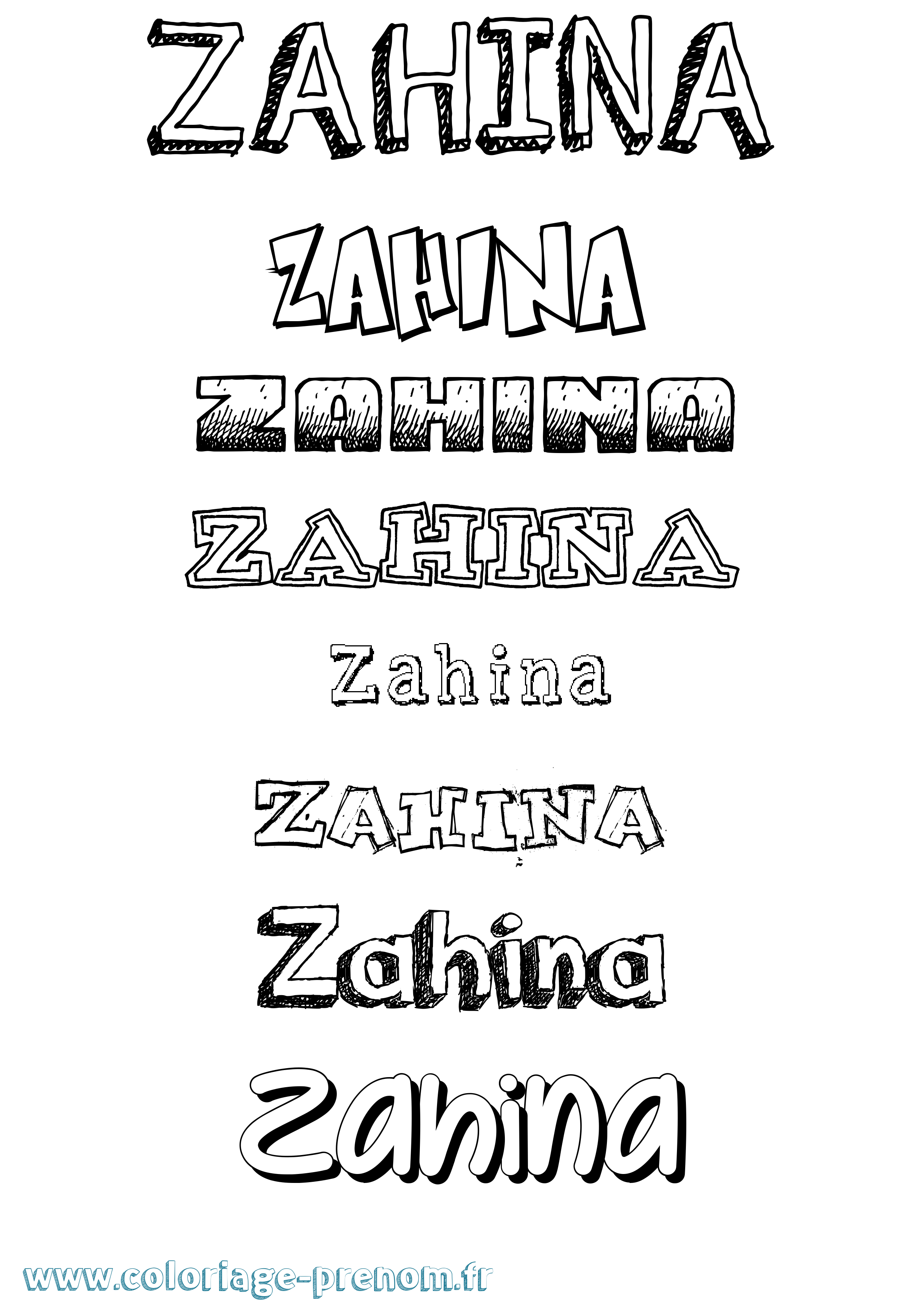 Coloriage prénom Zahina Dessiné