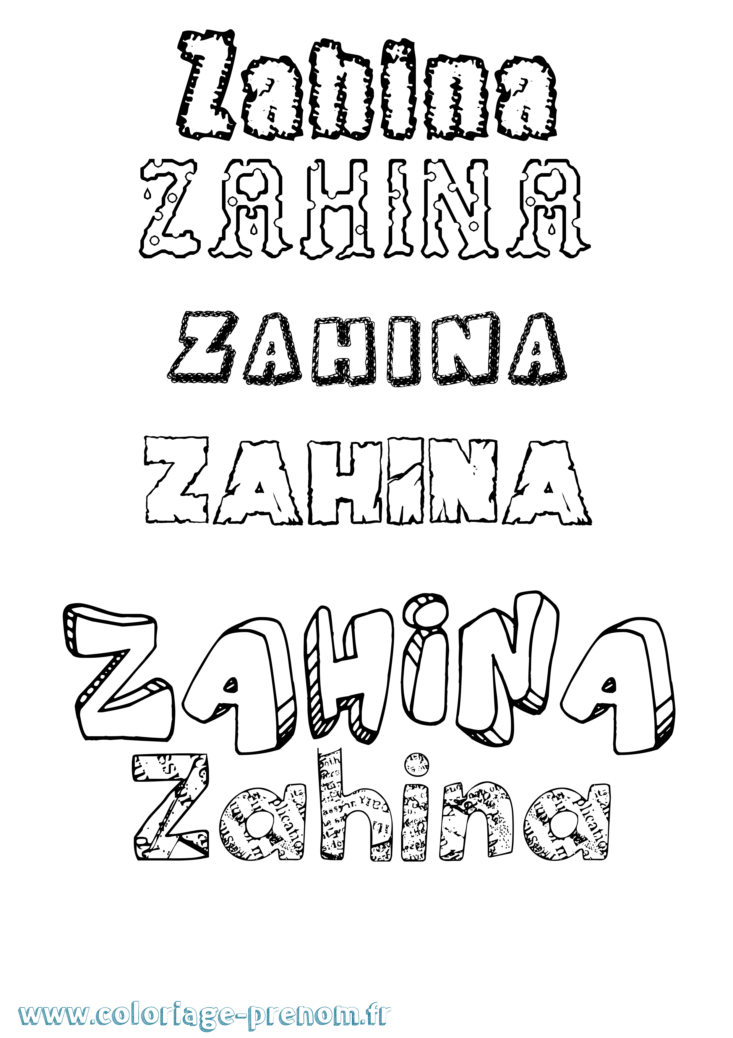 Coloriage prénom Zahina Destructuré