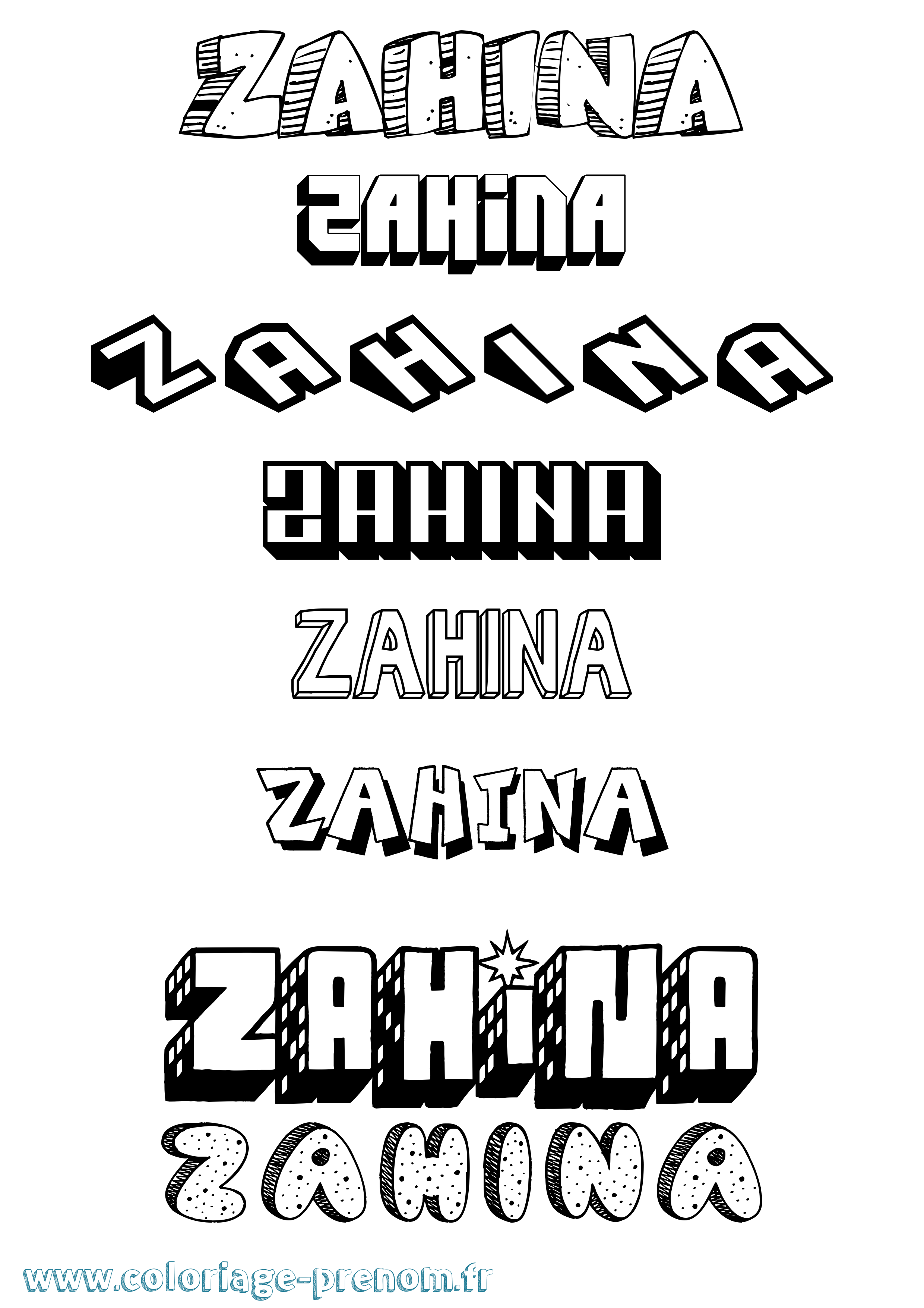 Coloriage prénom Zahina Effet 3D