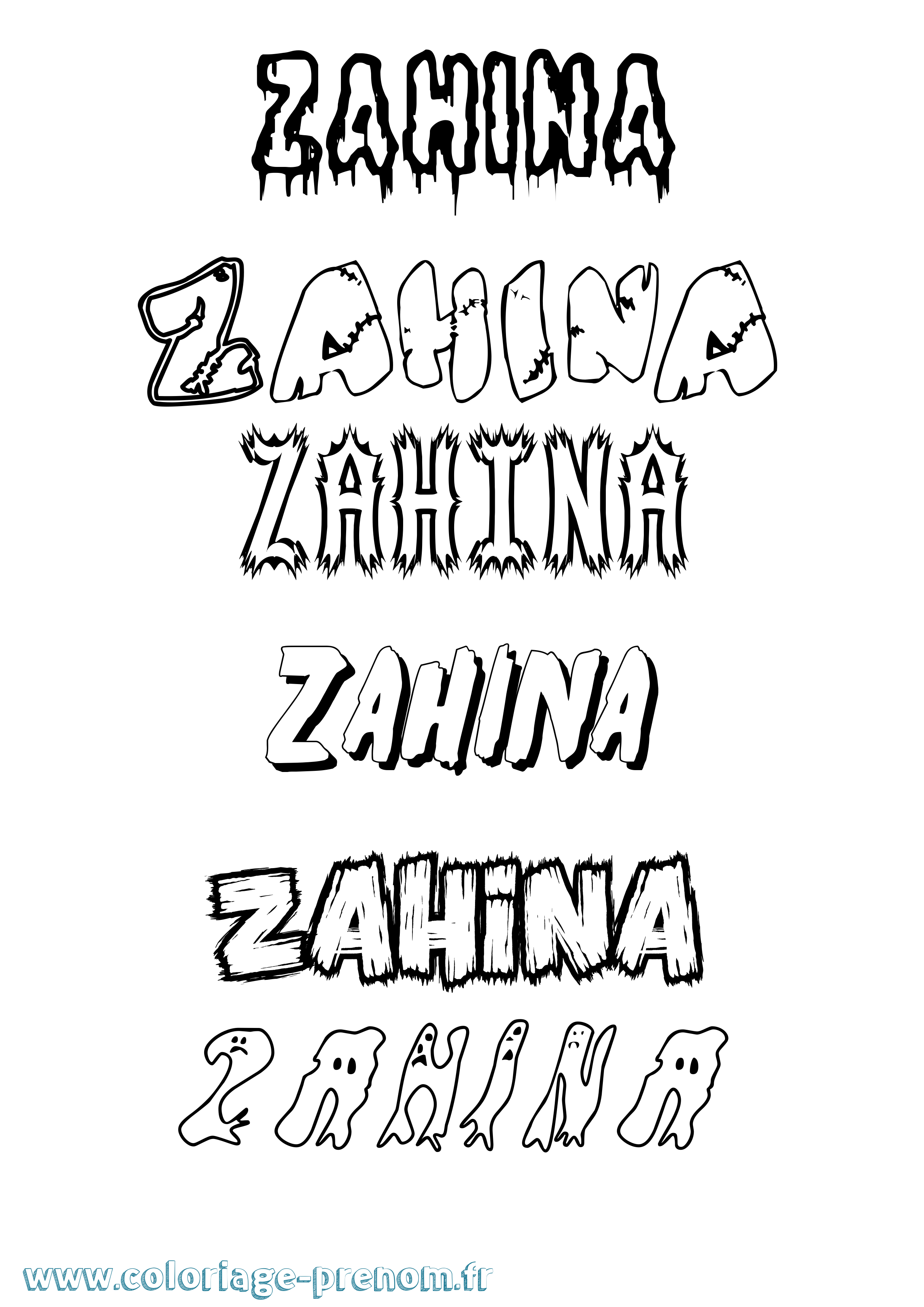 Coloriage prénom Zahina Frisson