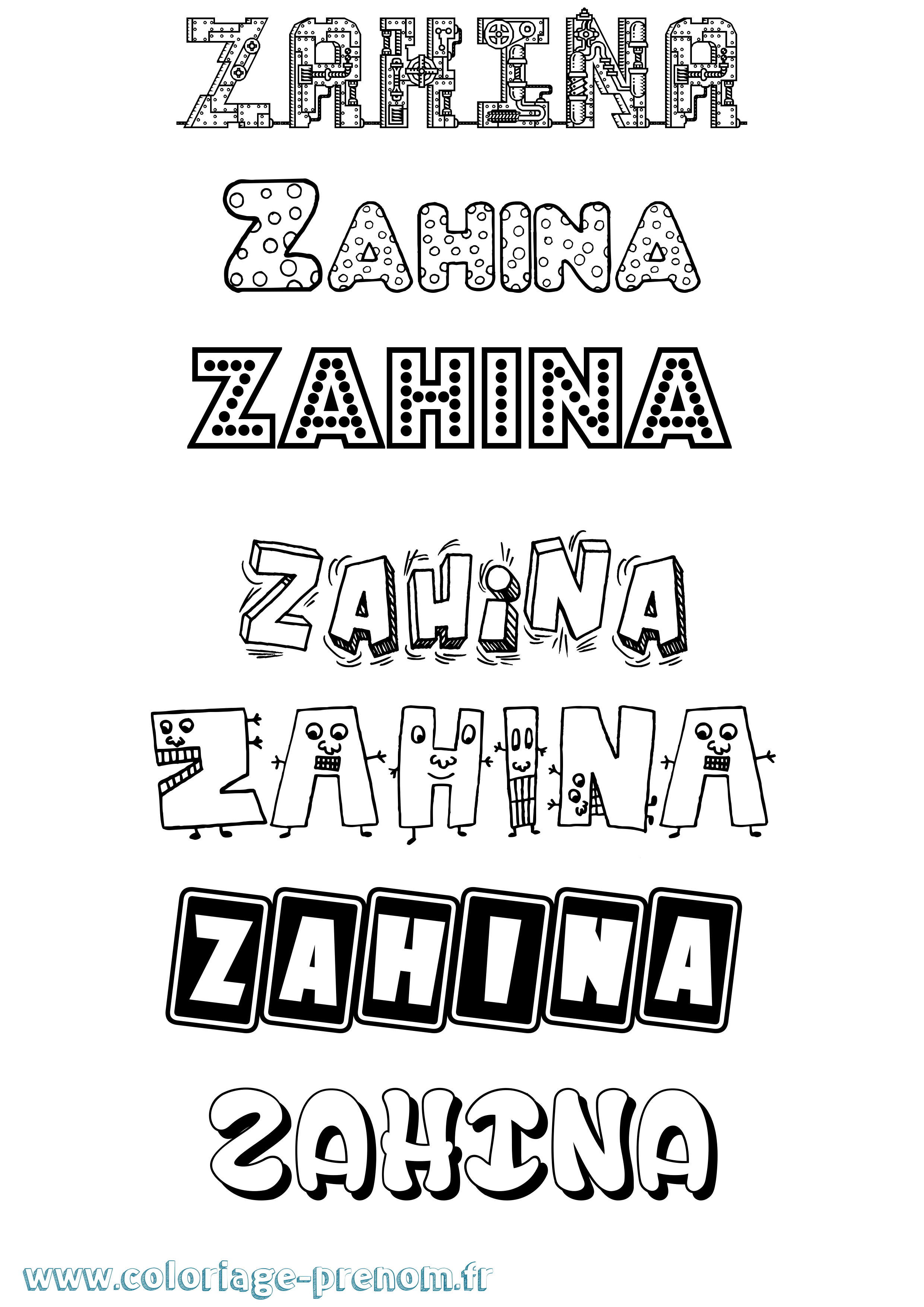 Coloriage prénom Zahina Fun