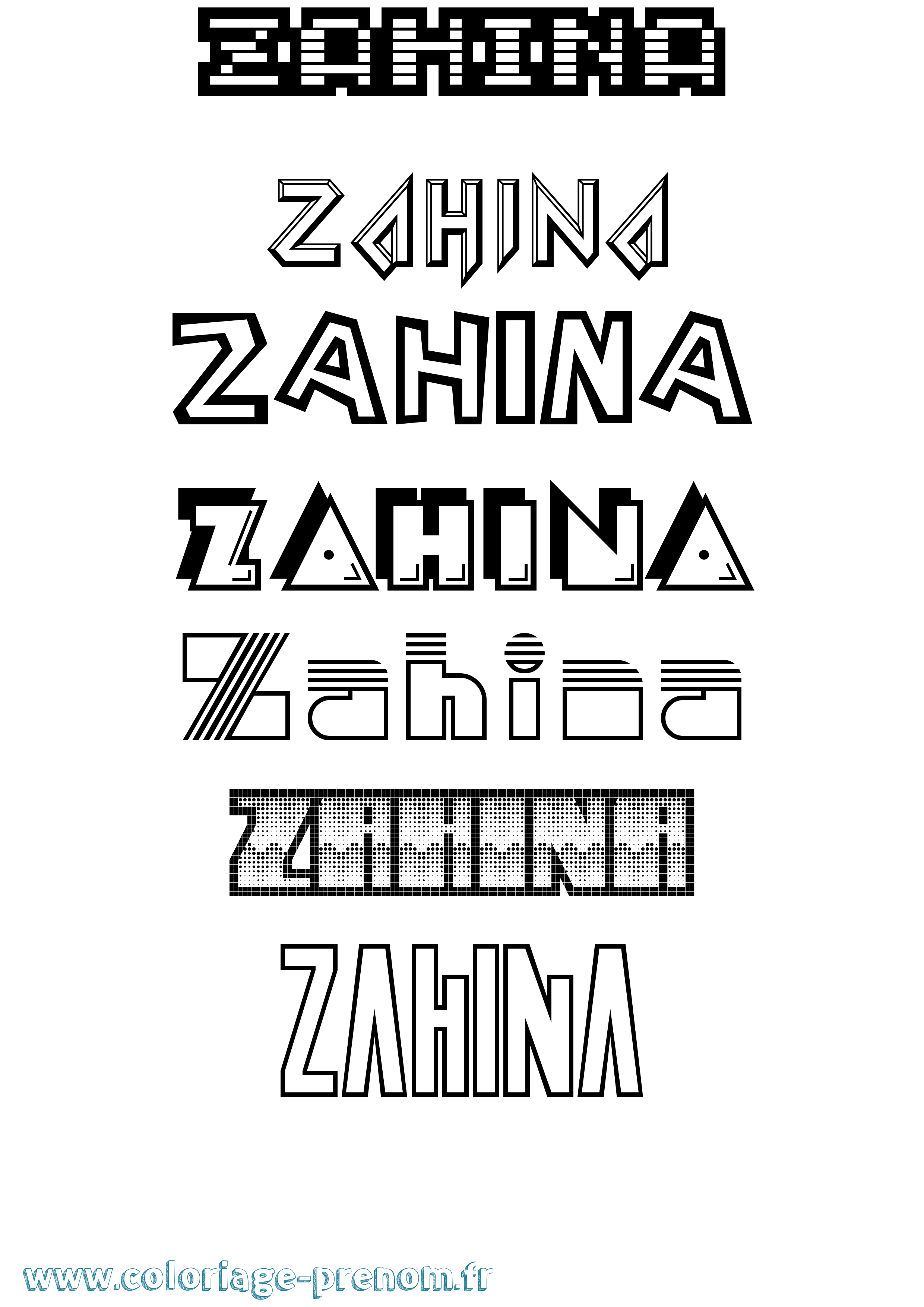 Coloriage prénom Zahina Jeux Vidéos