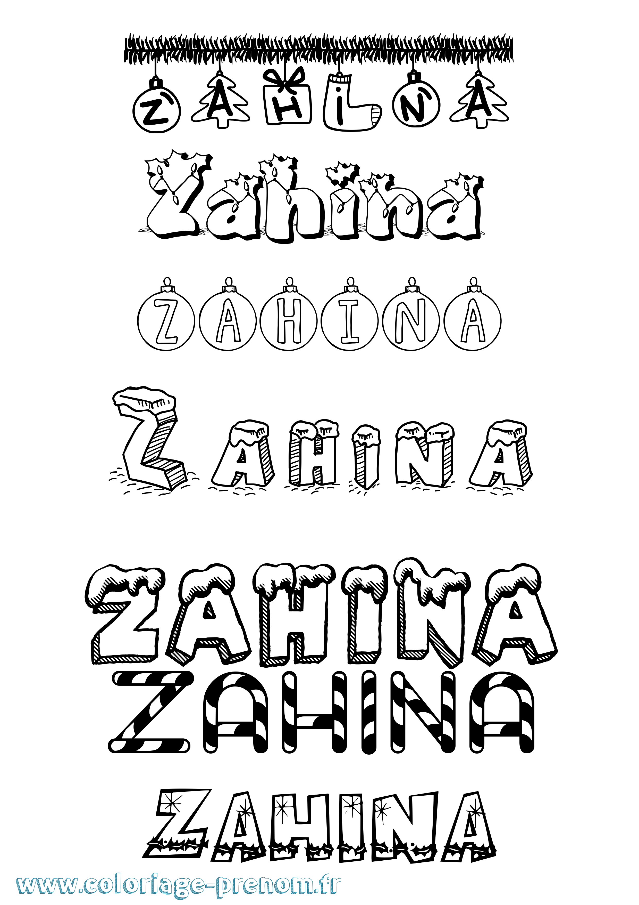 Coloriage prénom Zahina Noël