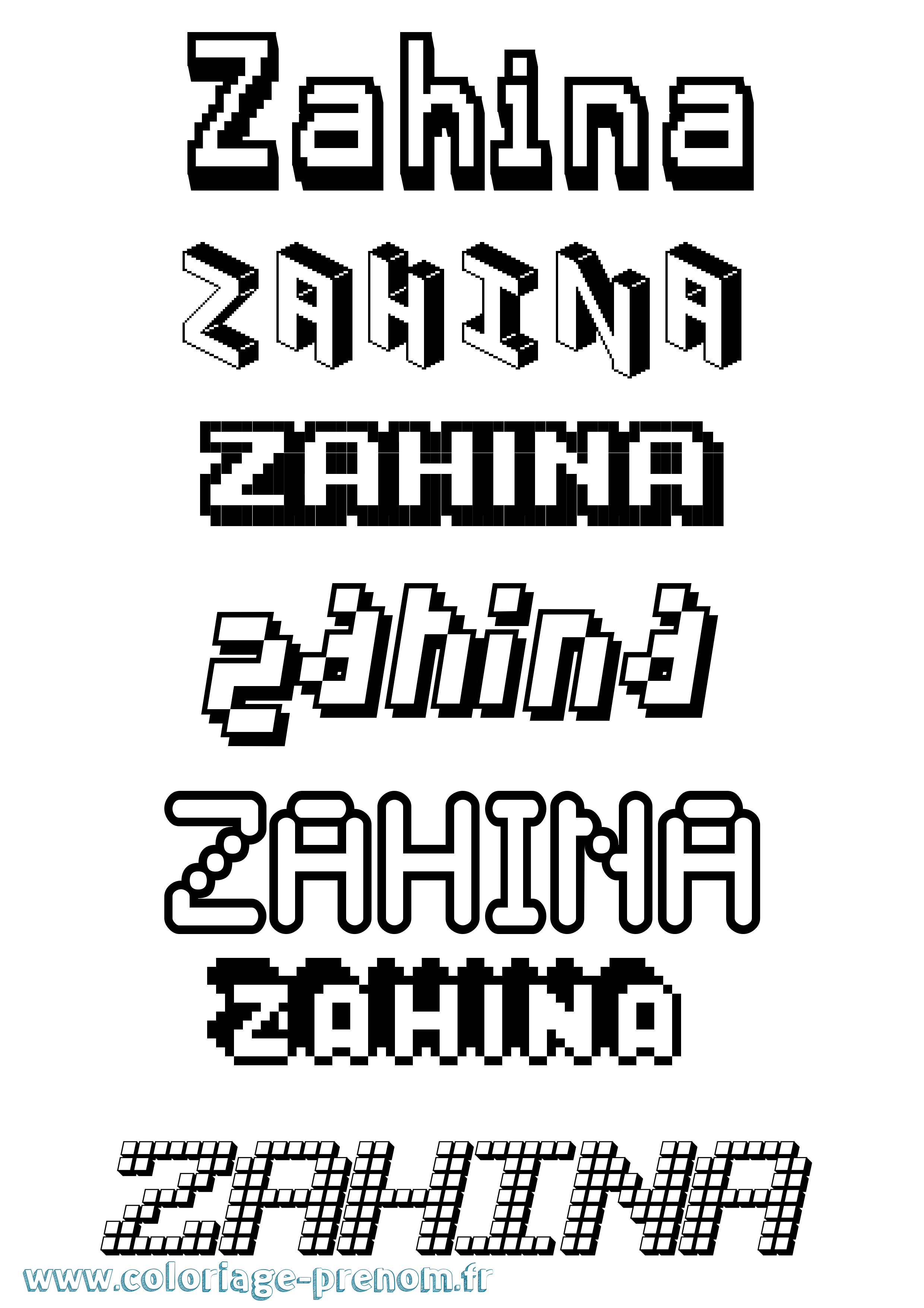 Coloriage prénom Zahina Pixel