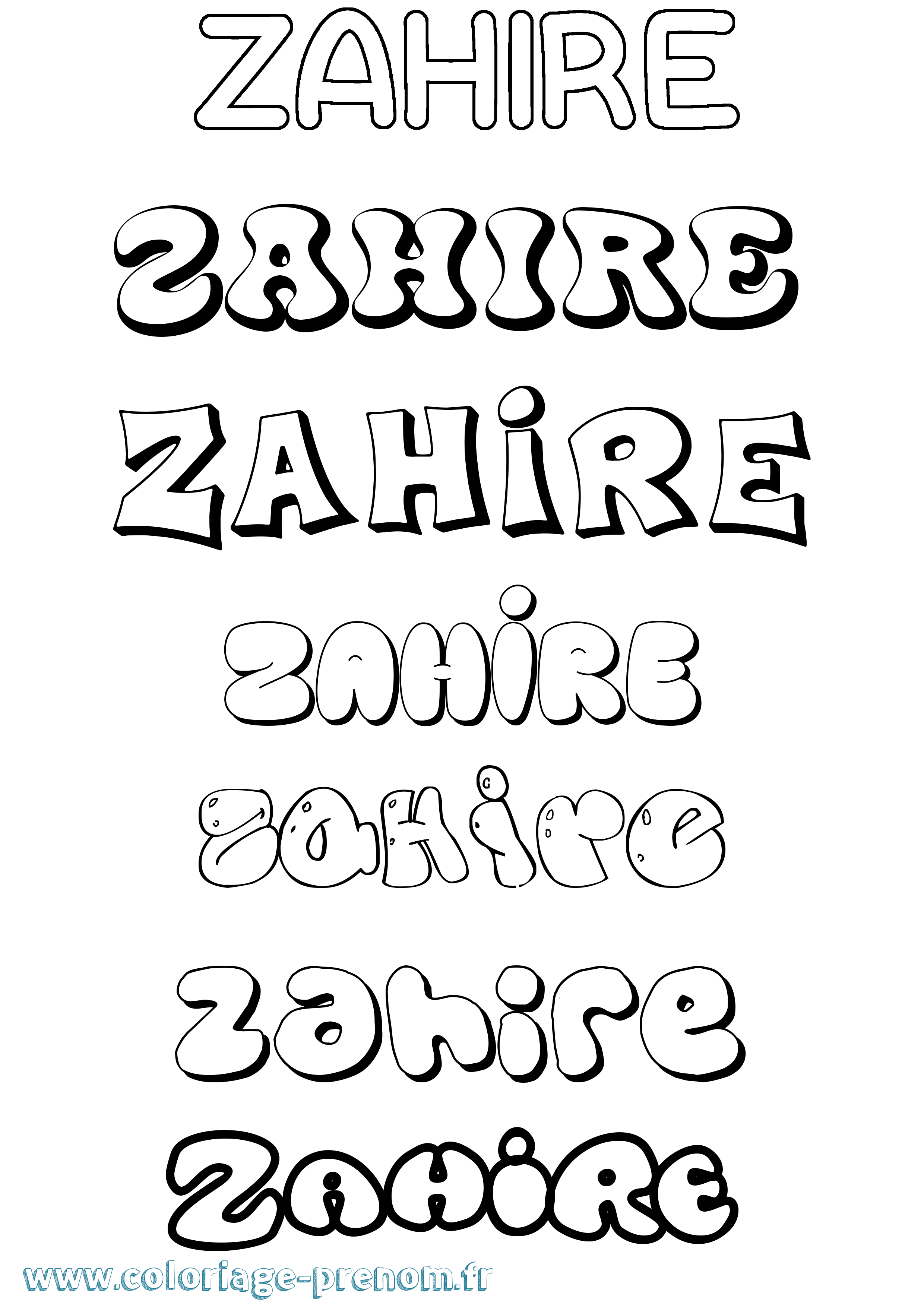 Coloriage prénom Zahire Bubble