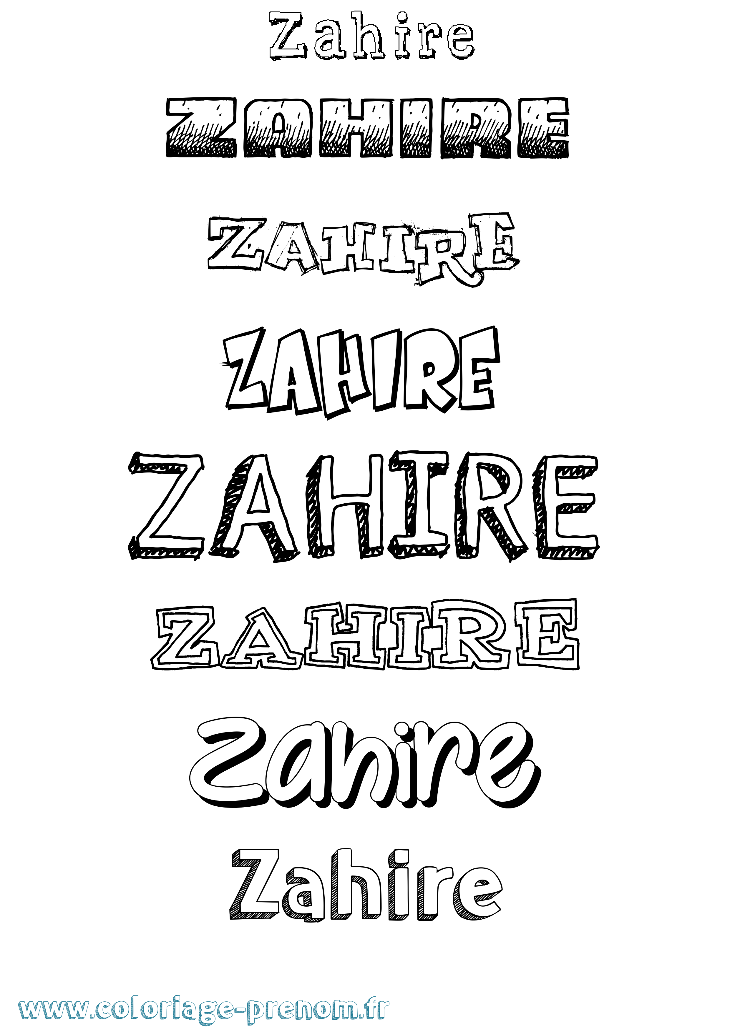 Coloriage prénom Zahire Dessiné
