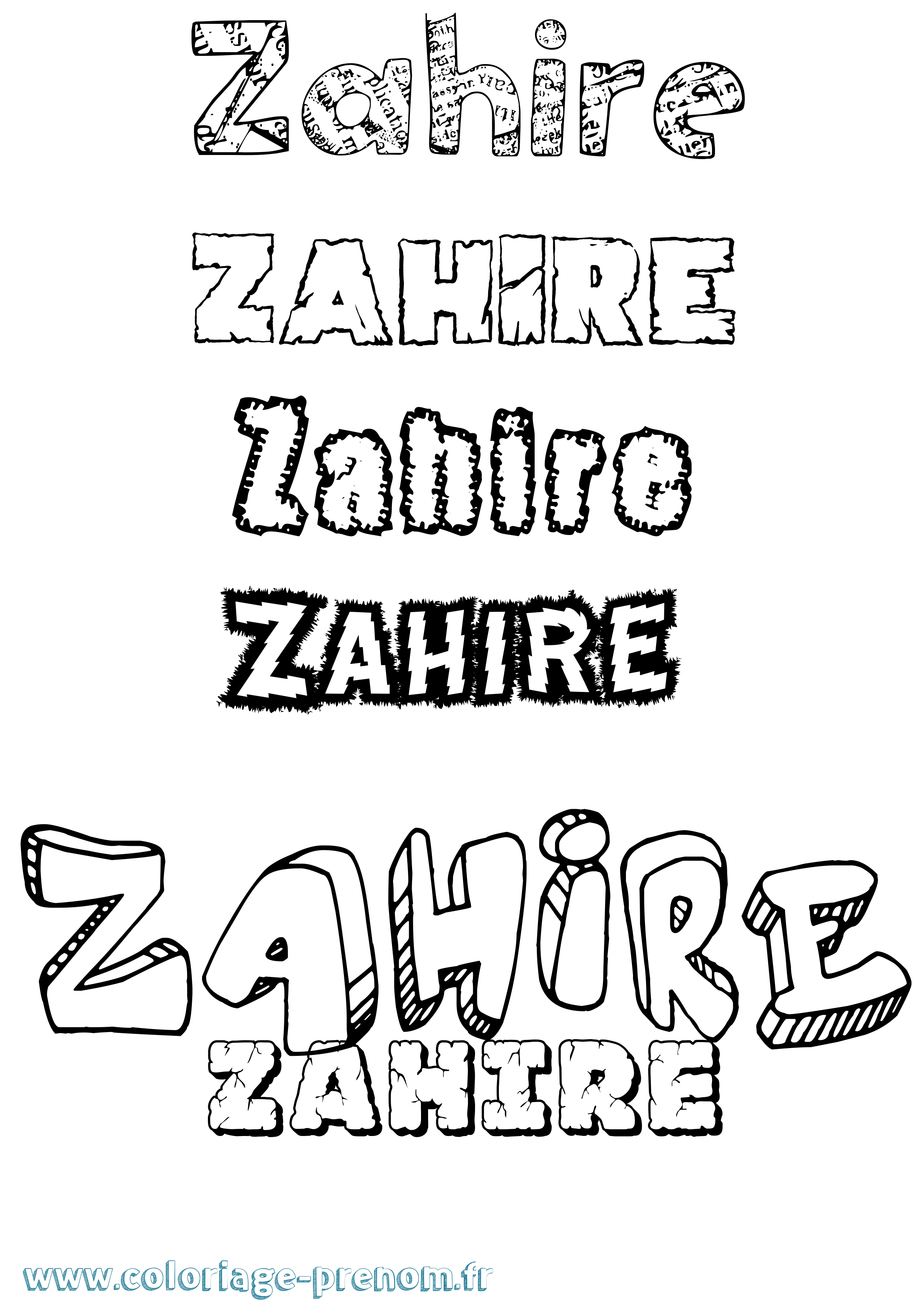 Coloriage prénom Zahire Destructuré