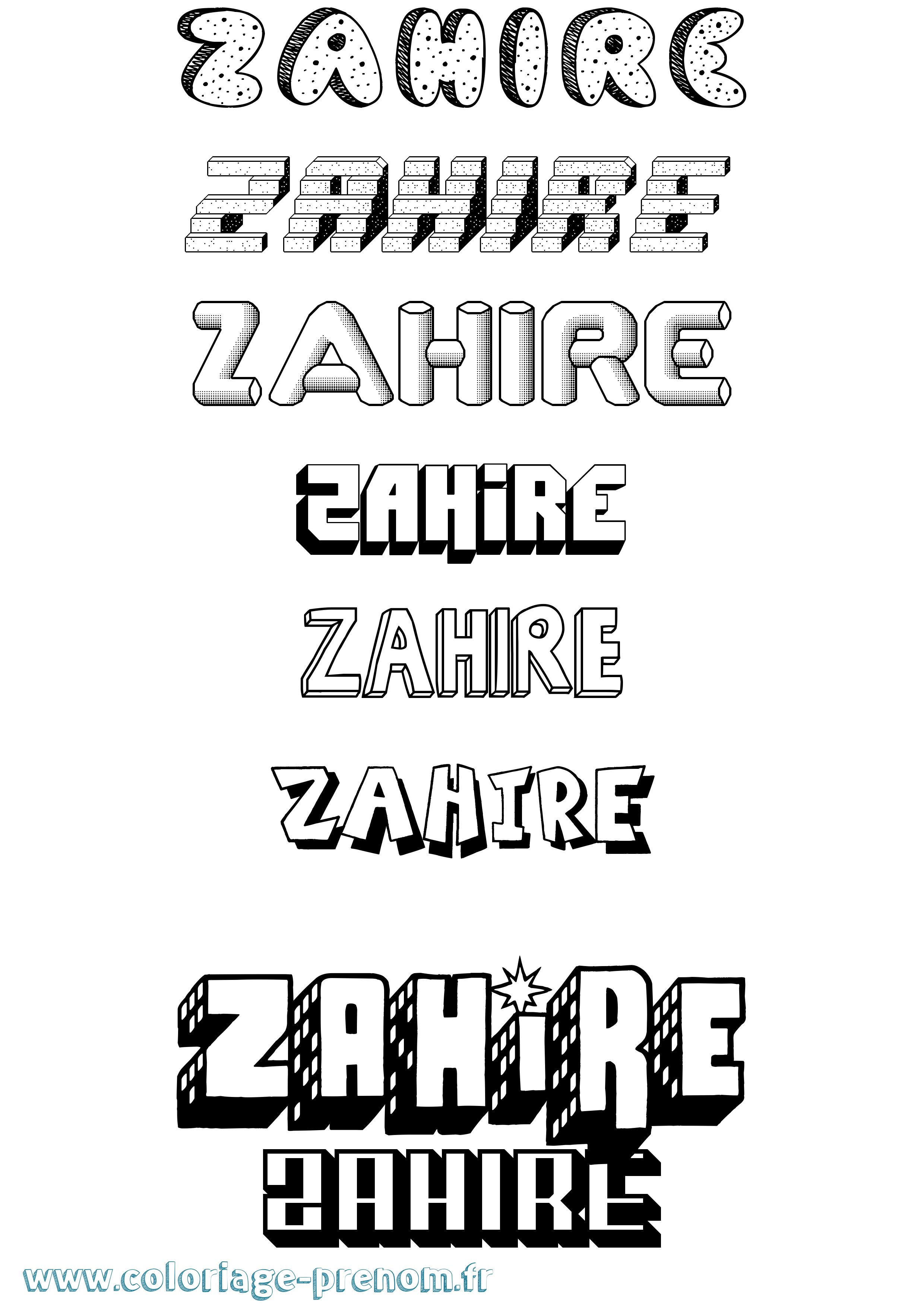 Coloriage prénom Zahire Effet 3D