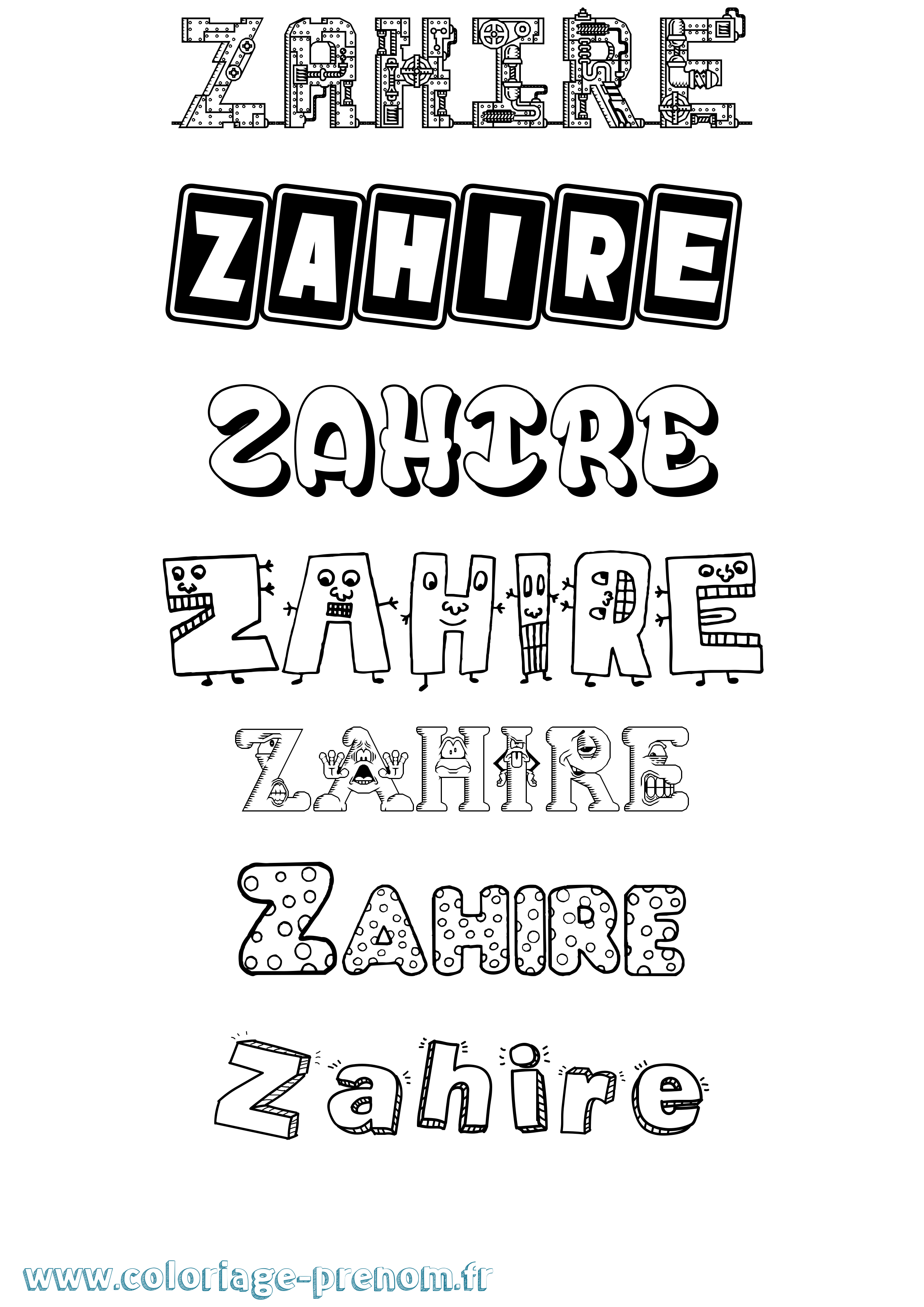 Coloriage prénom Zahire Fun
