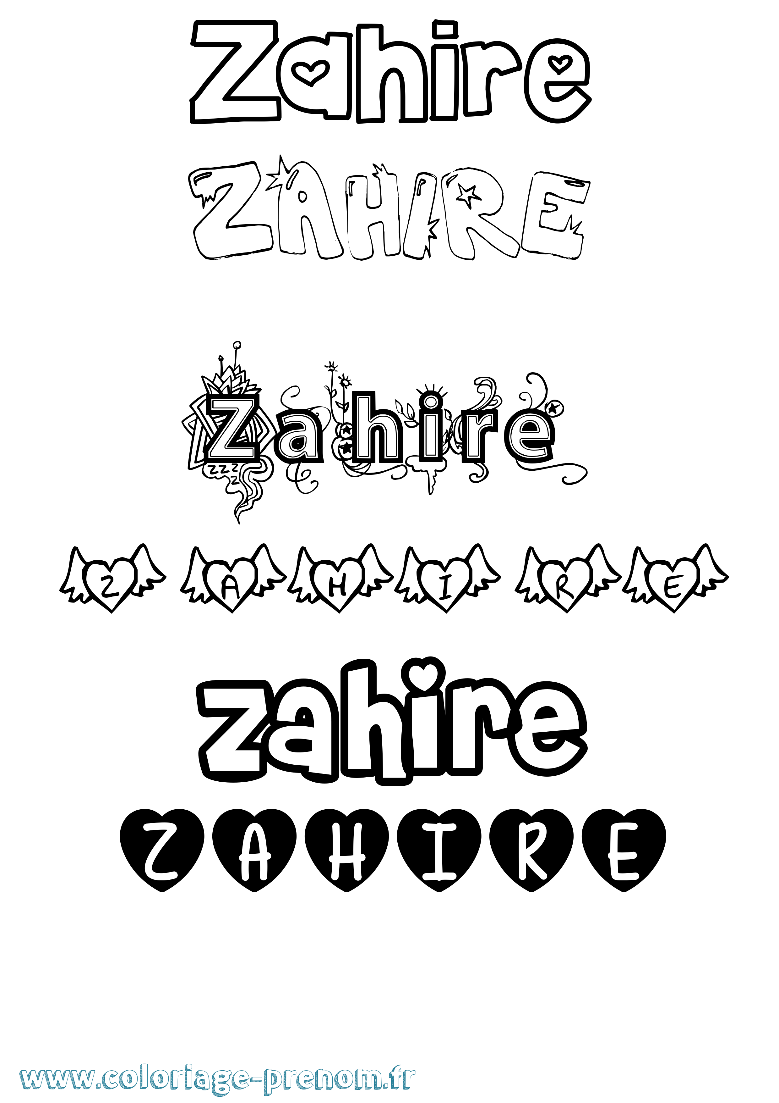 Coloriage prénom Zahire Girly