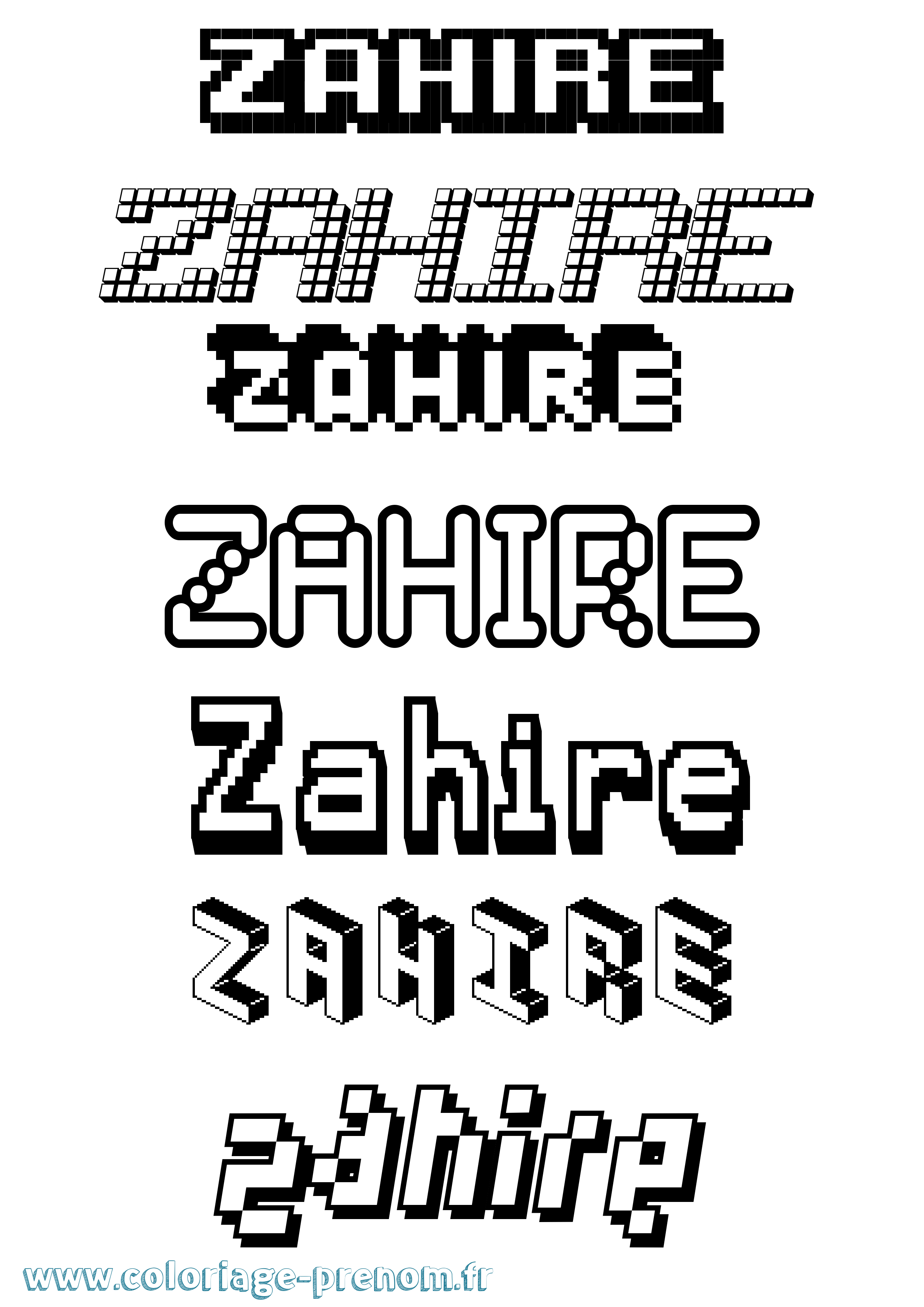 Coloriage prénom Zahire Pixel