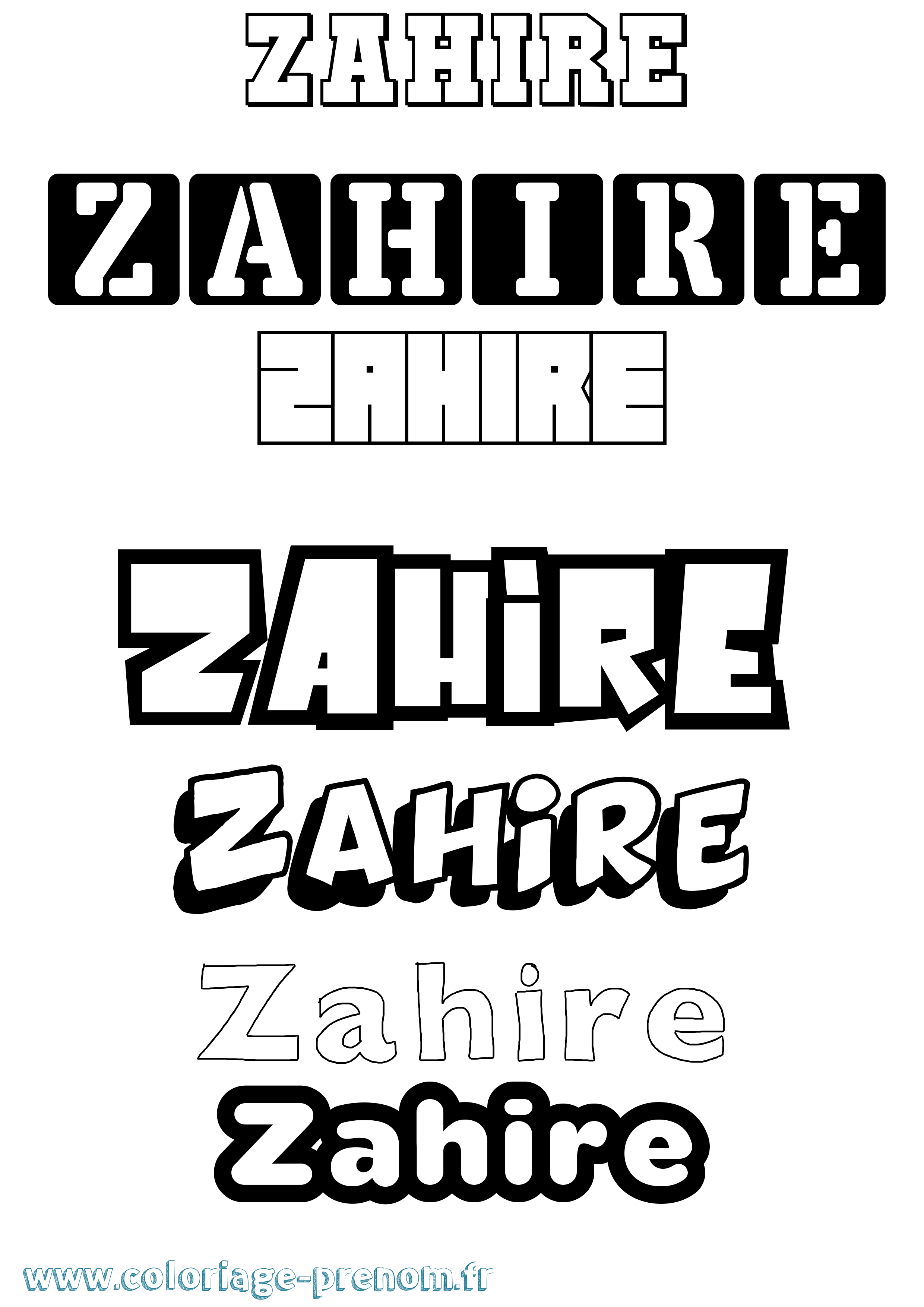 Coloriage prénom Zahire Simple