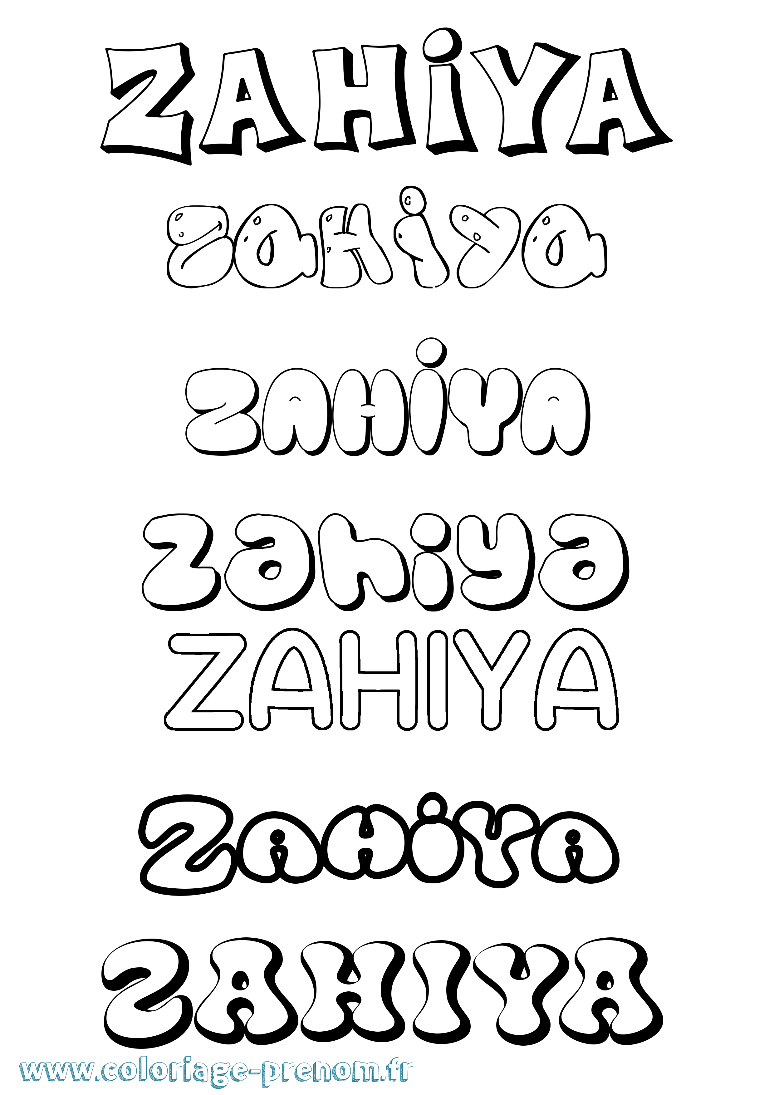 Coloriage prénom Zahiya Bubble