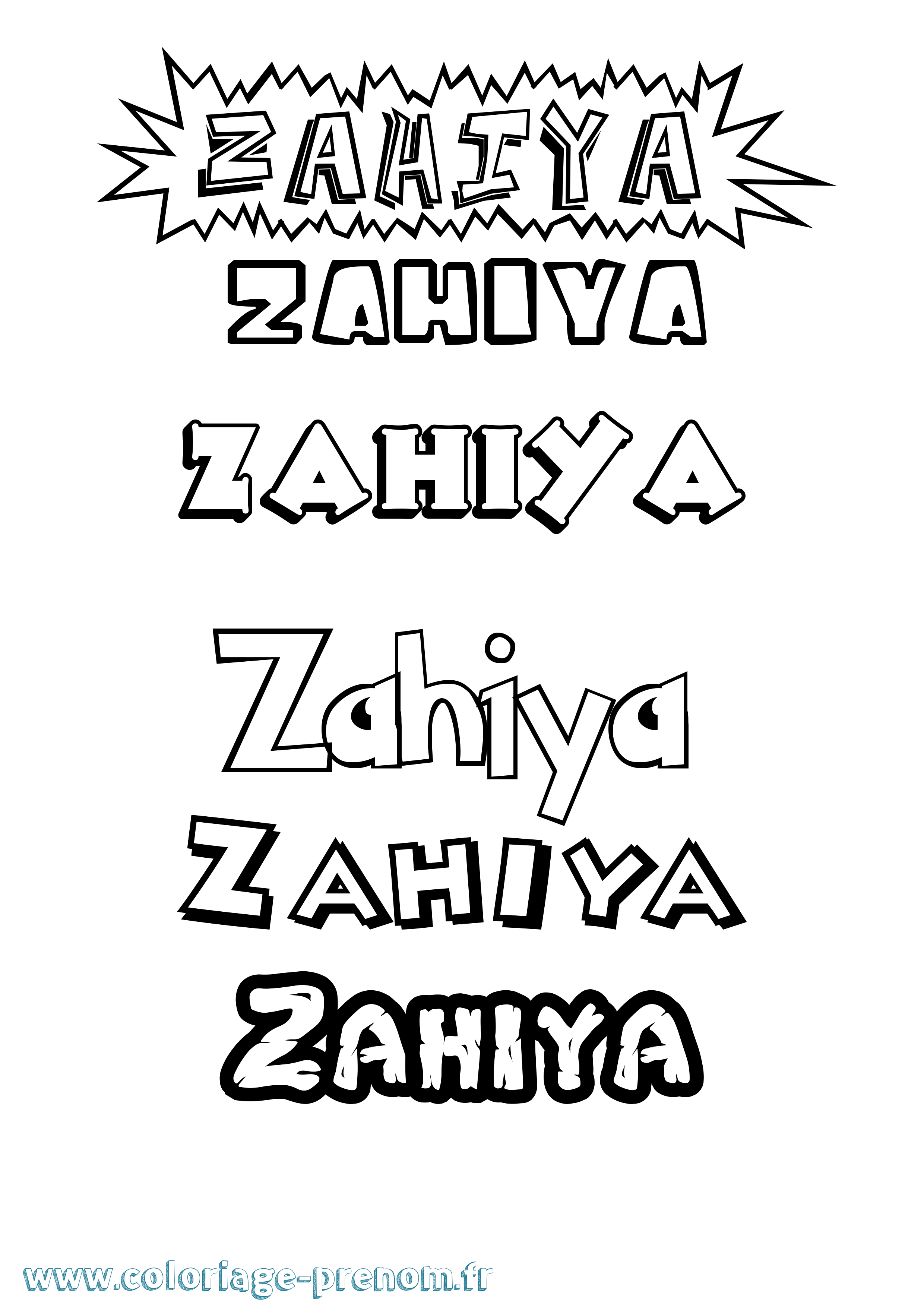 Coloriage prénom Zahiya Dessin Animé