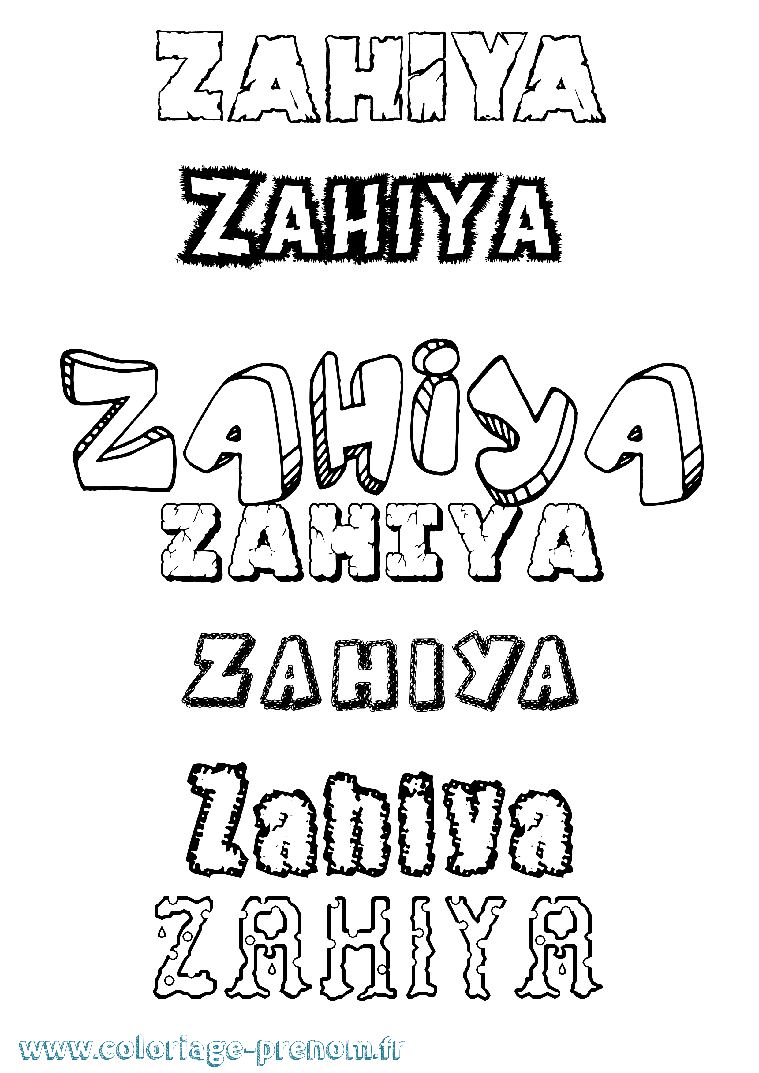 Coloriage prénom Zahiya Destructuré