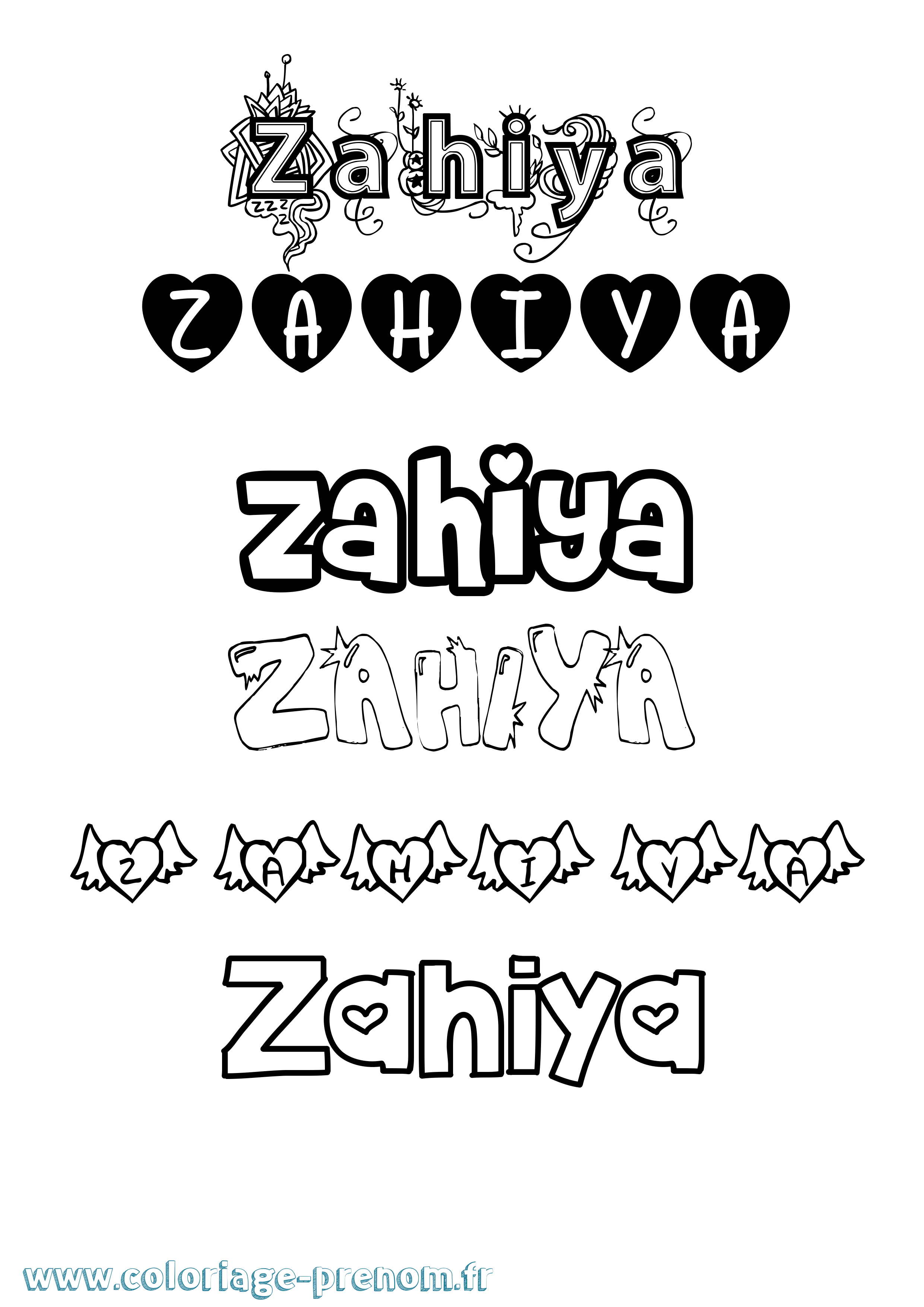 Coloriage prénom Zahiya Girly