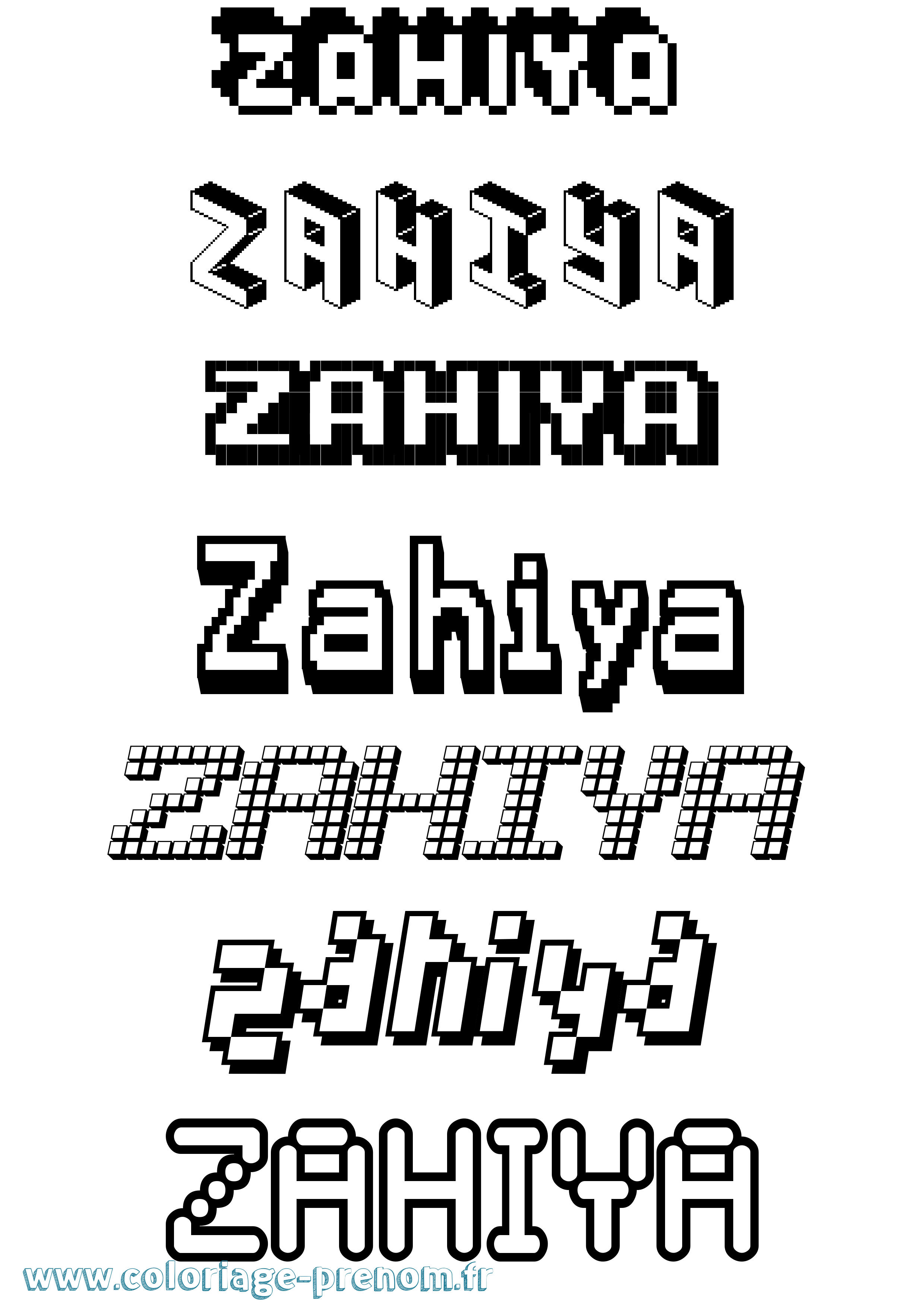 Coloriage prénom Zahiya Pixel