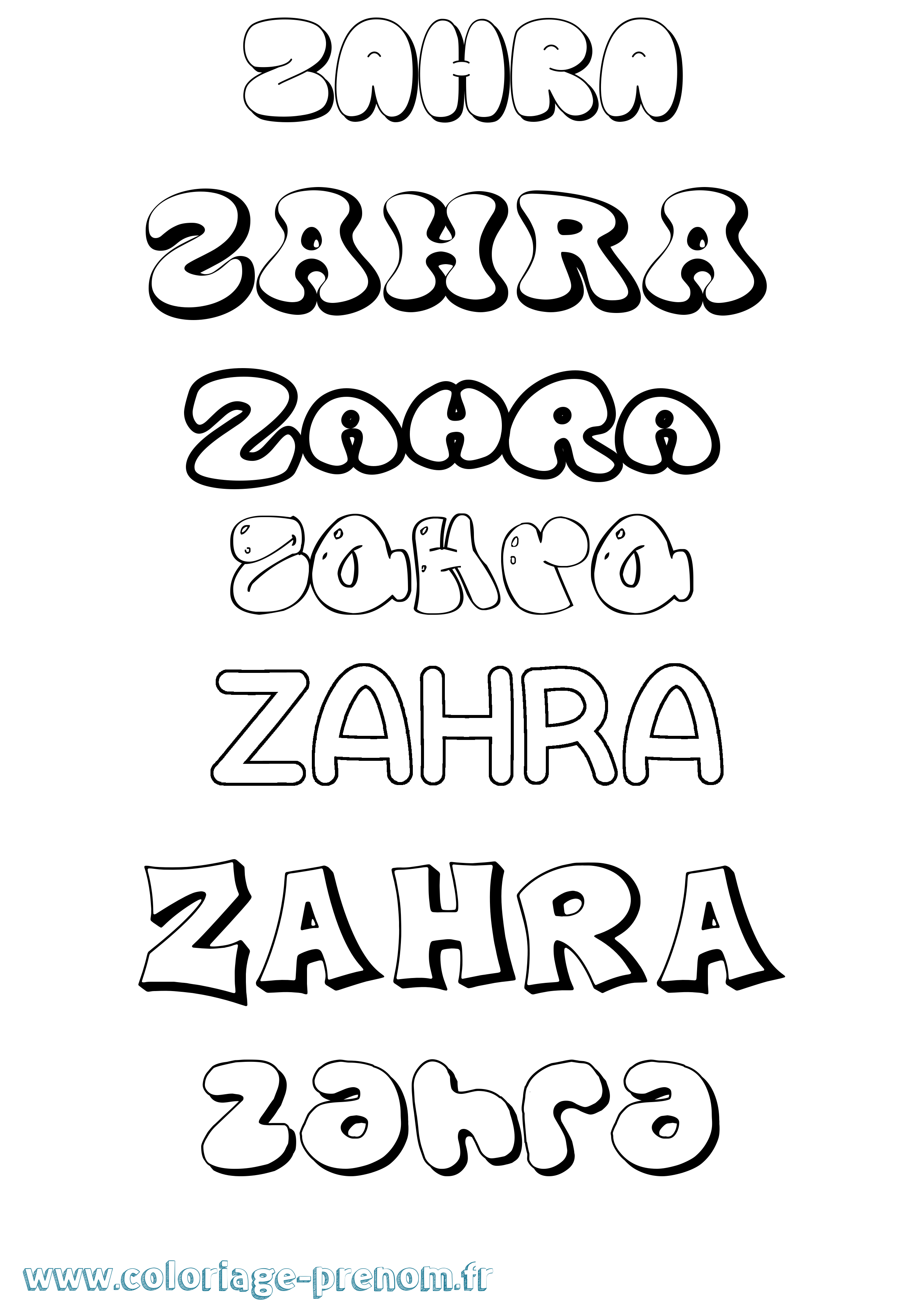 Coloriage Zahra Bubble Coloriage prénom Zahra Bubble