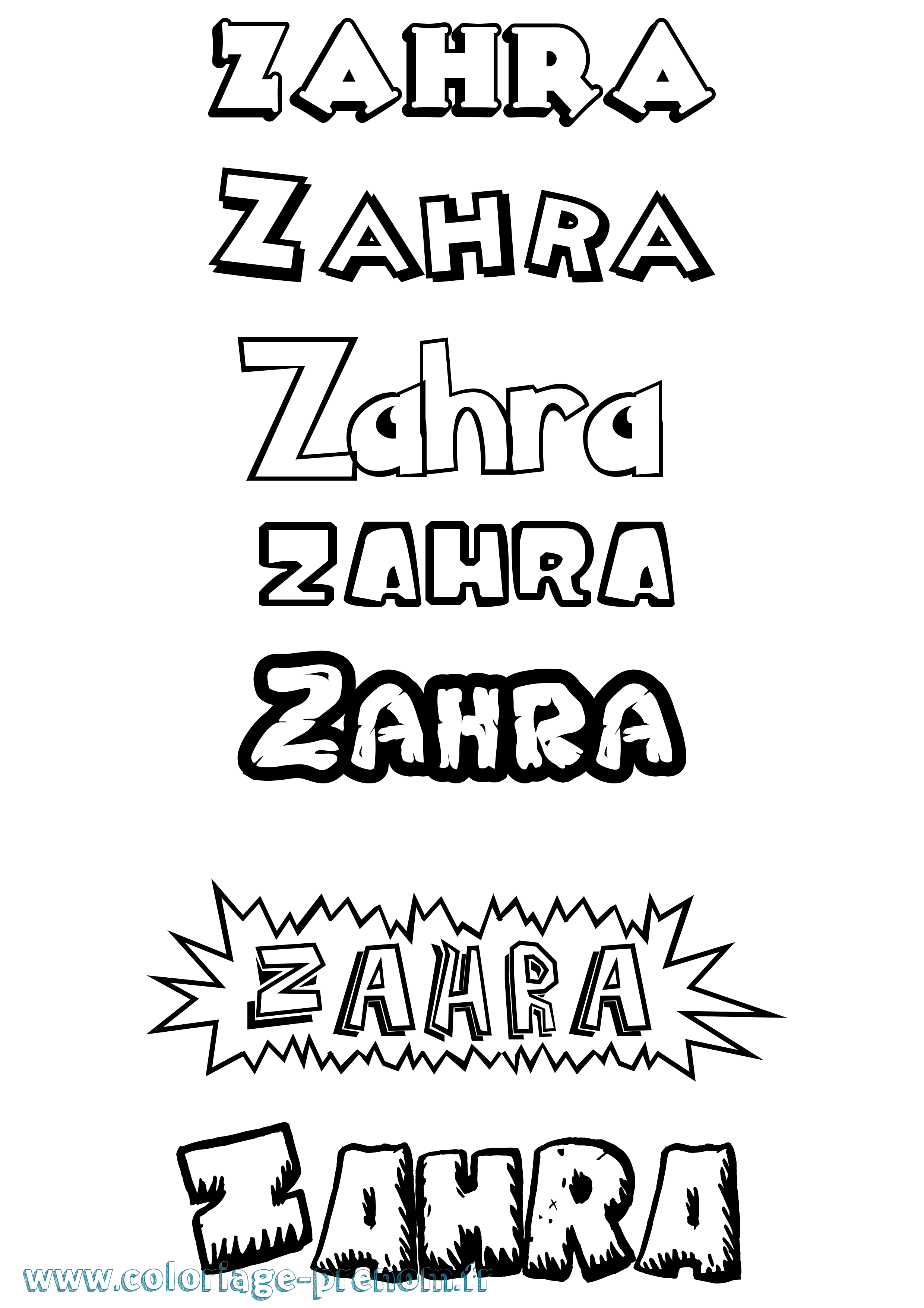 Coloriage prénom Zahra
