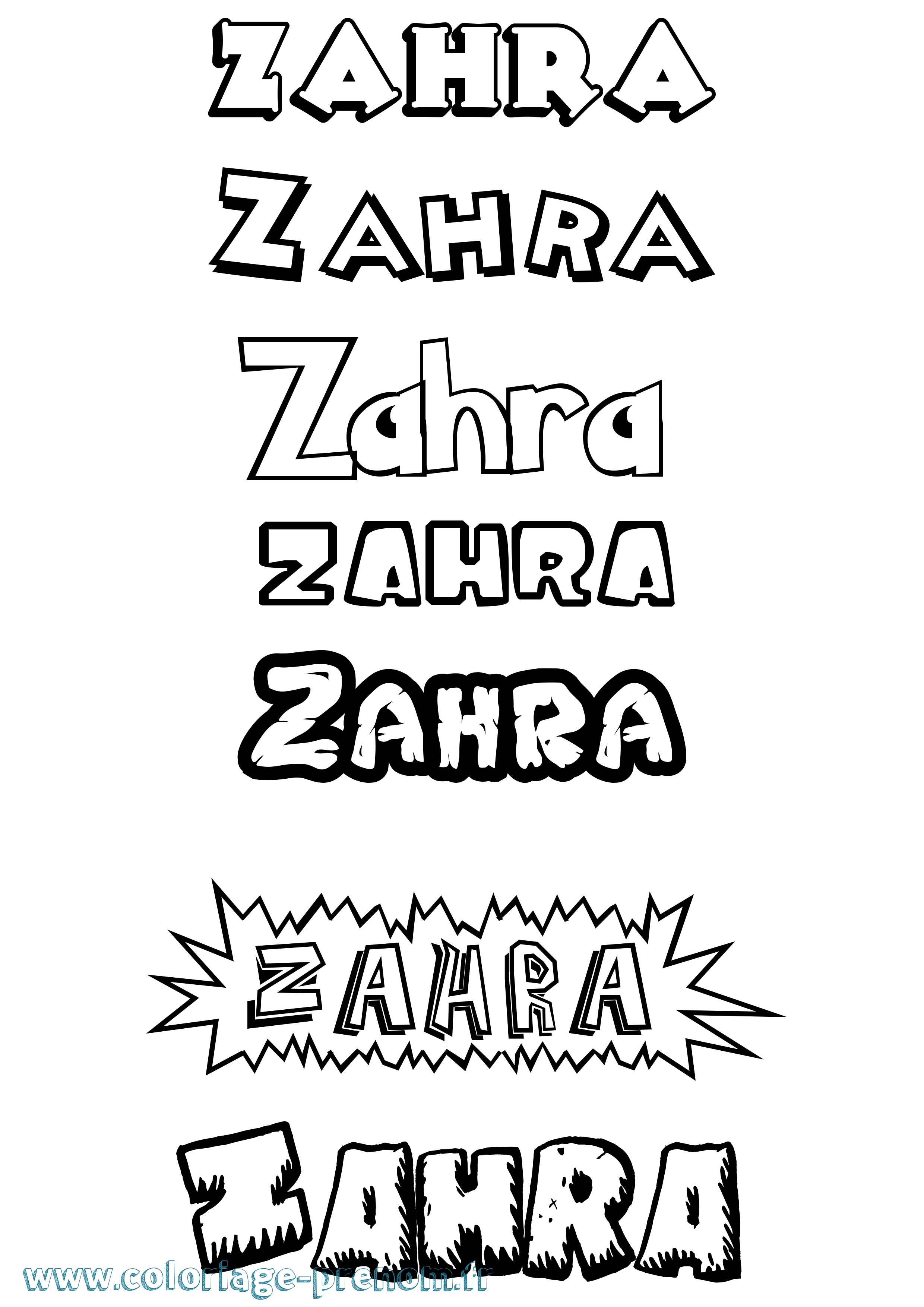 Coloriage Zahra Dessin Animé Coloriage prénom Zahra Dessin Animé