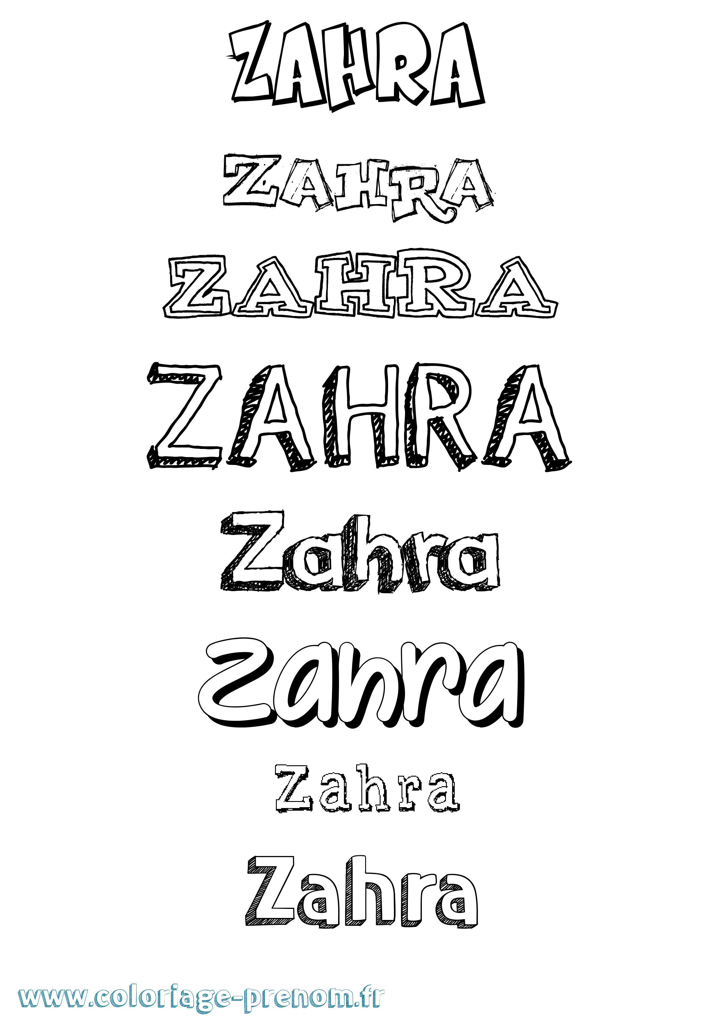 Coloriage Zahra Dessiné Coloriage prénom Zahra Dessiné