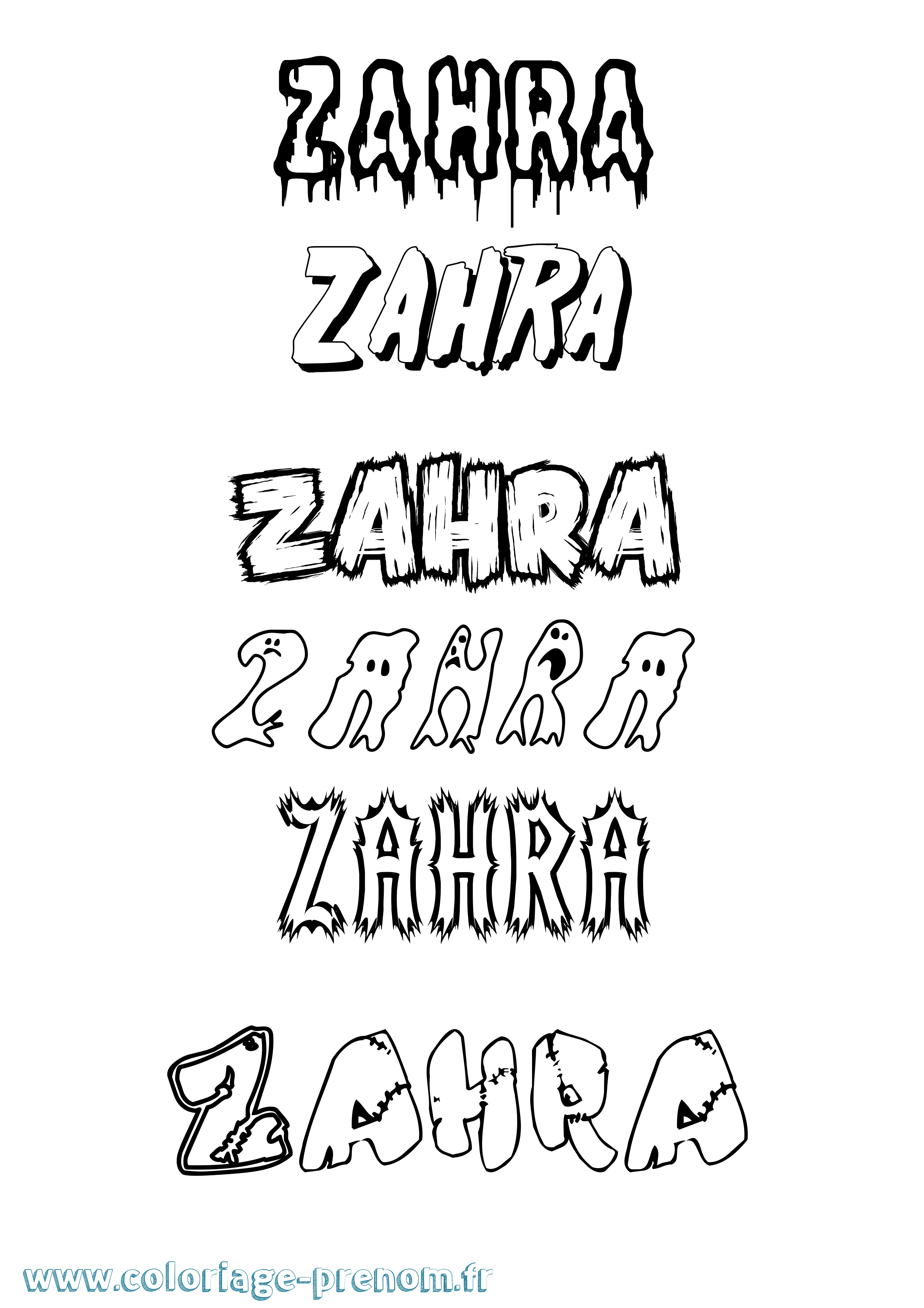 Coloriage Zahra Frisson Coloriage prénom Zahra Frisson