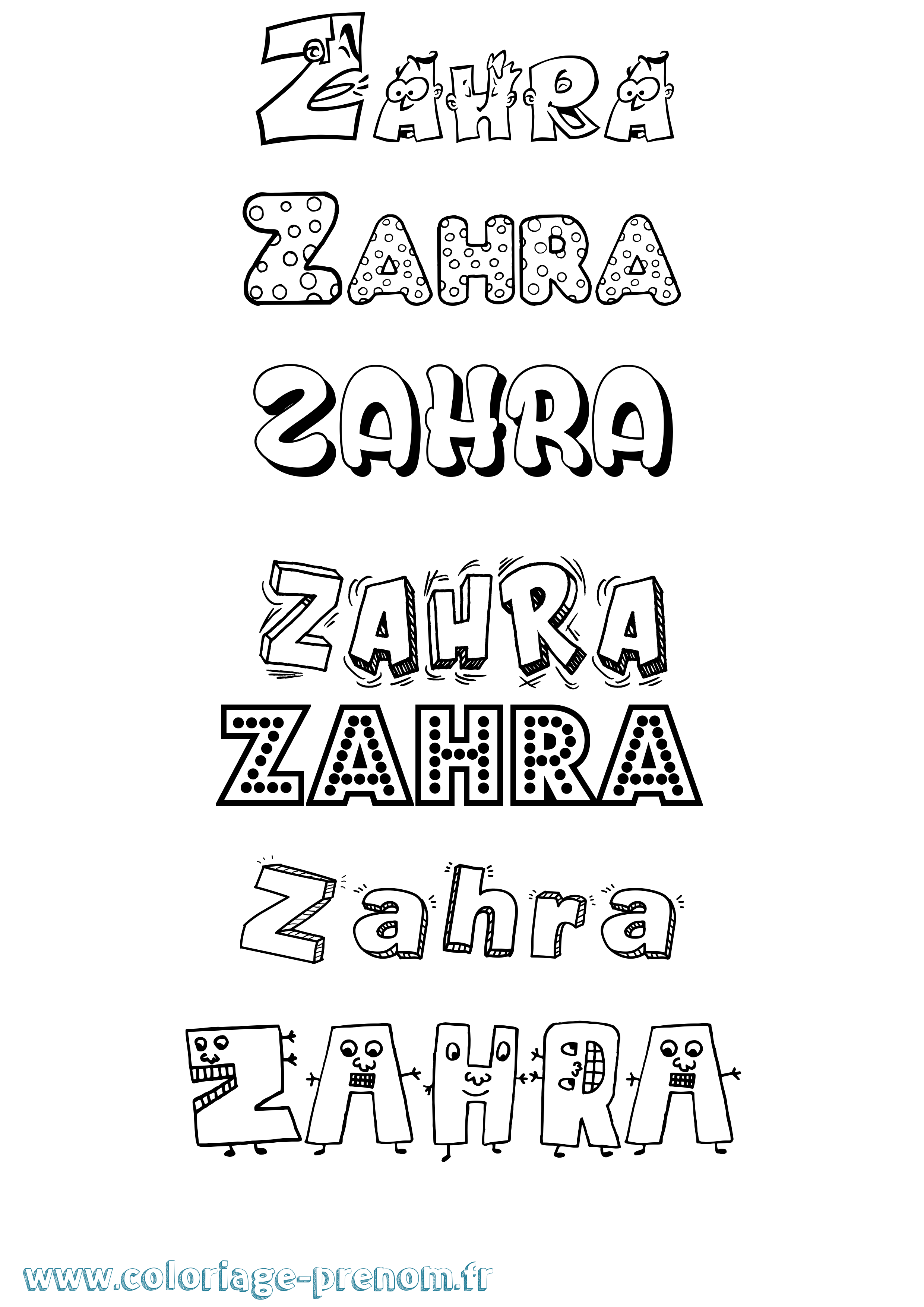 Coloriage Zahra Fun Coloriage prénom Zahra Fun
