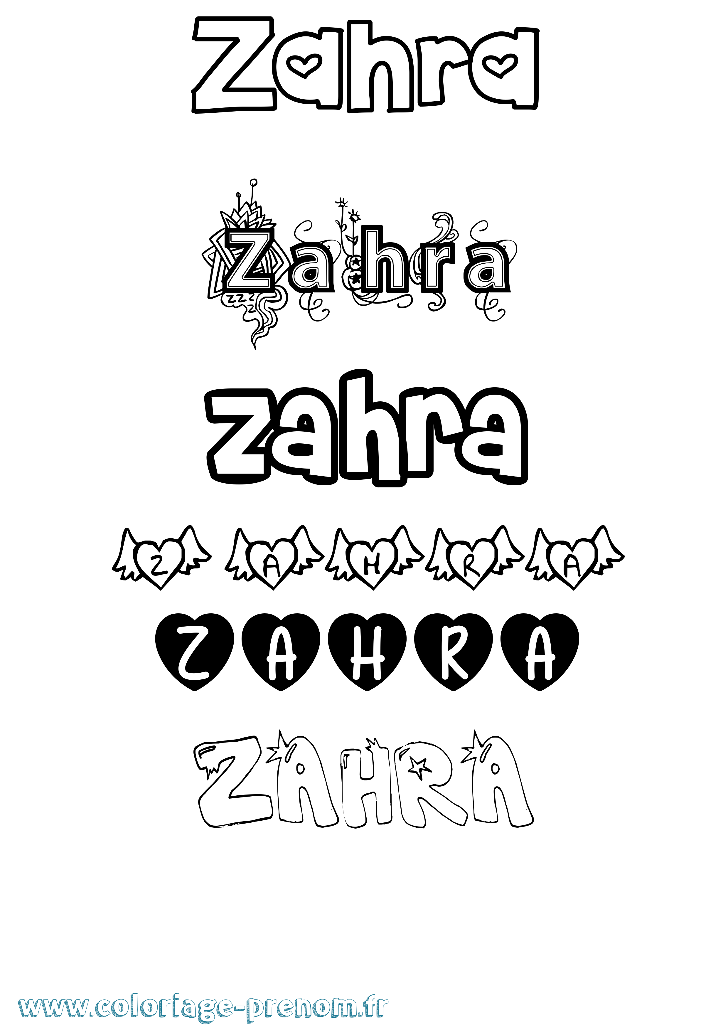 Coloriage Zahra Girly Coloriage prénom Zahra Girly