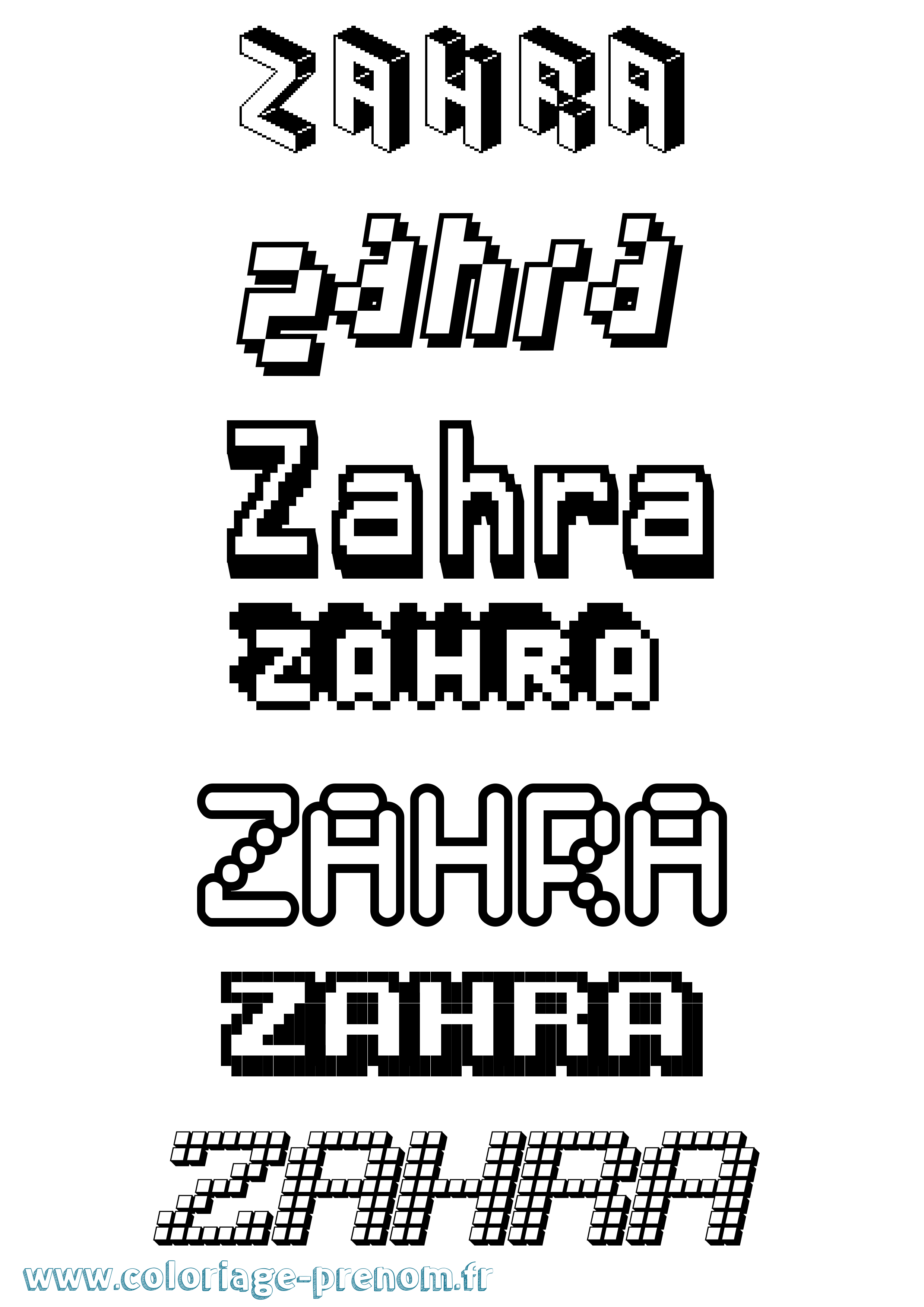 Coloriage Zahra Pixel Coloriage prénom Zahra Pixel
