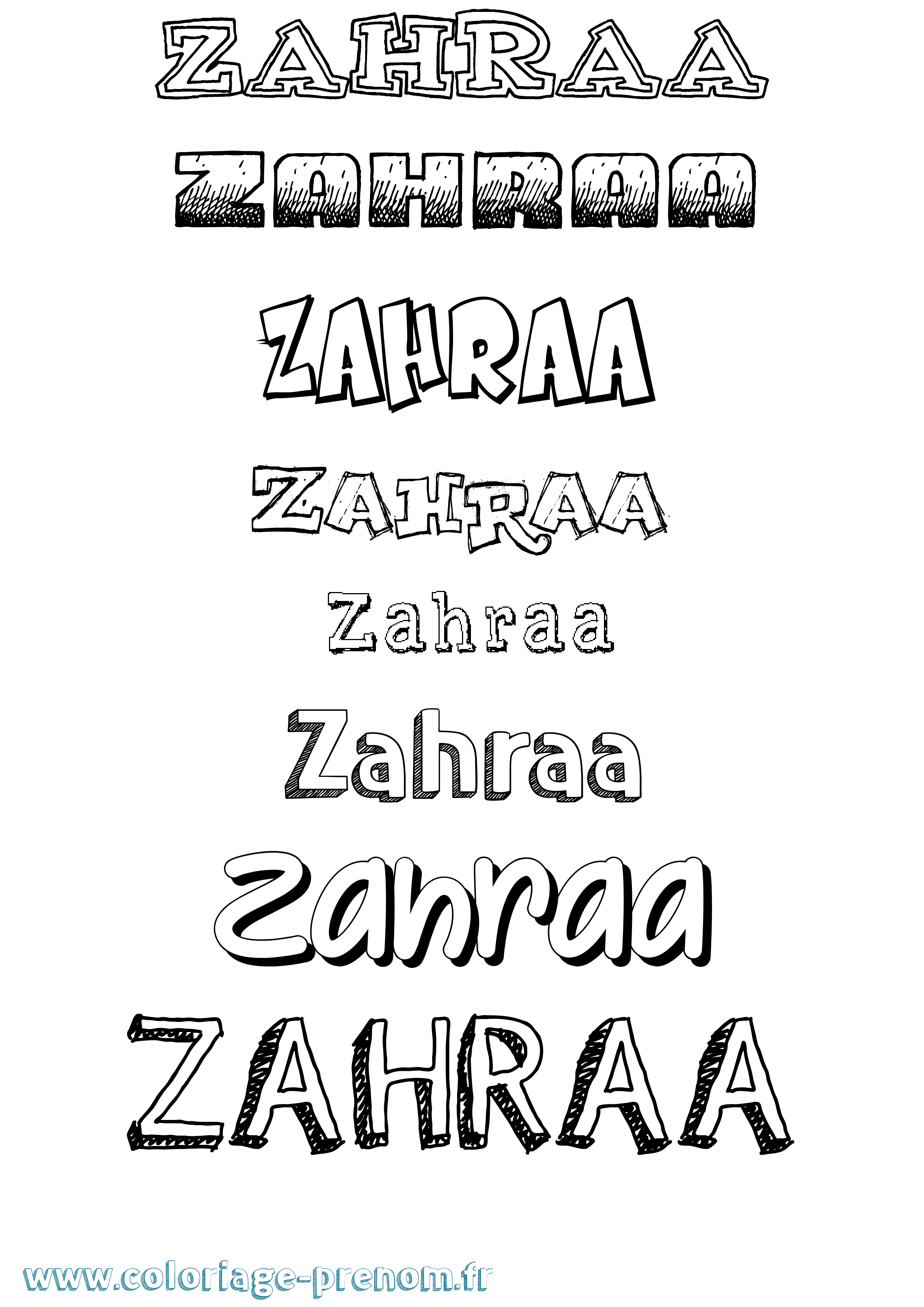 Coloriage prénom Zahraa Dessiné