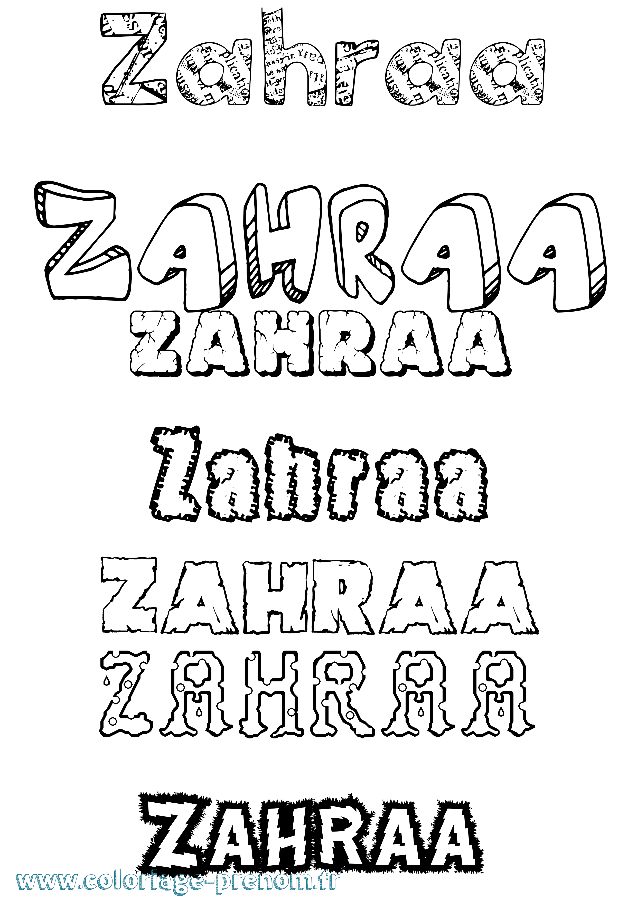 Coloriage prénom Zahraa Destructuré