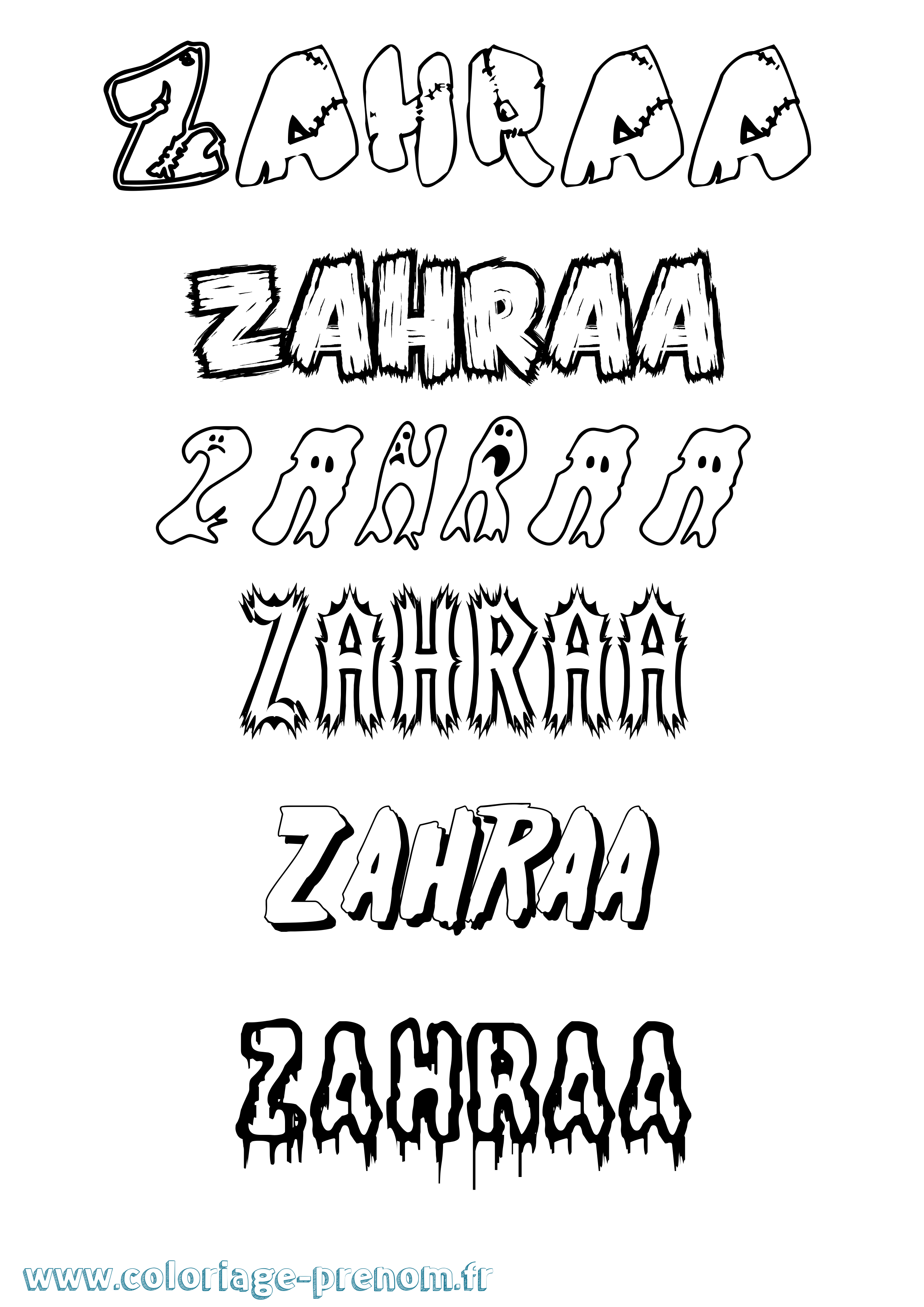 Coloriage prénom Zahraa Frisson