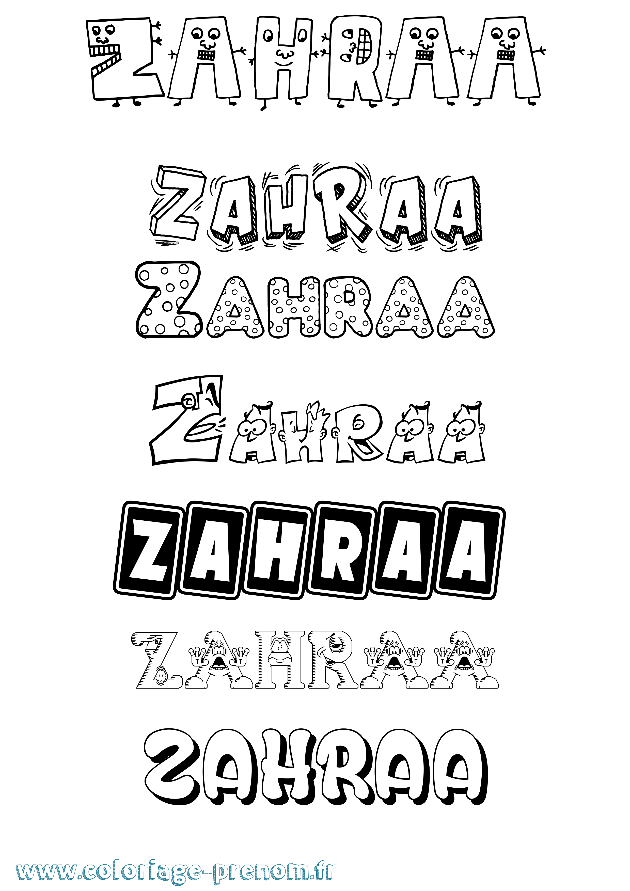 Coloriage prénom Zahraa Fun