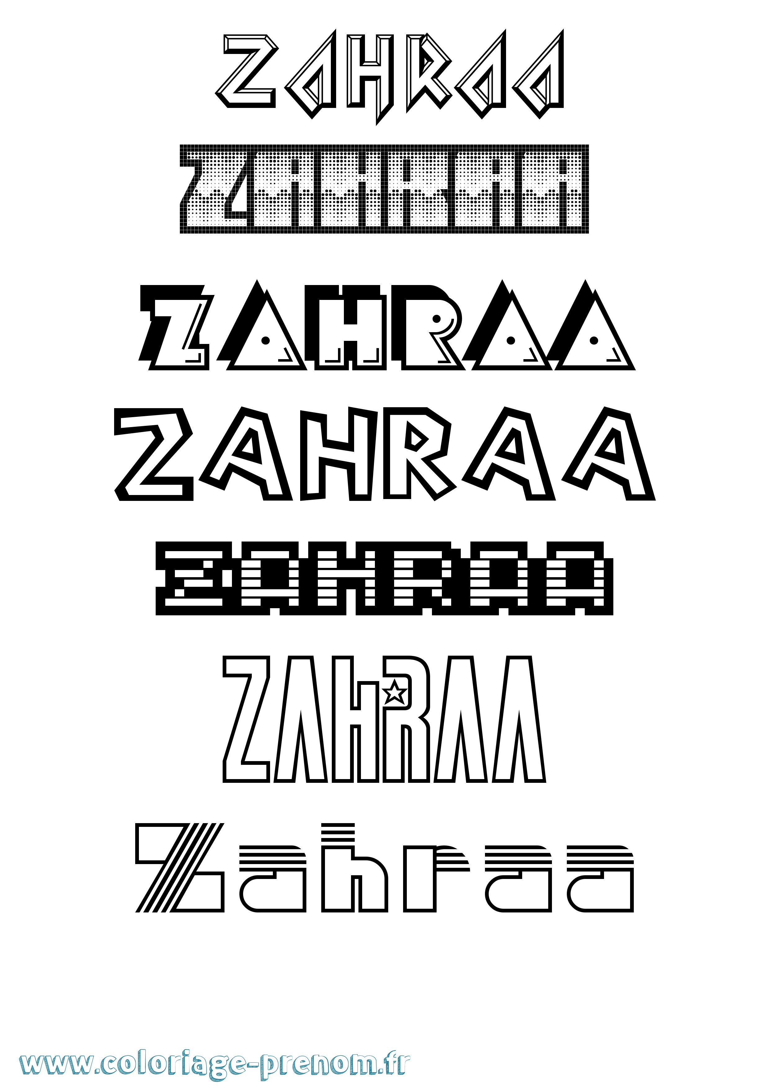 Coloriage prénom Zahraa Jeux Vidéos