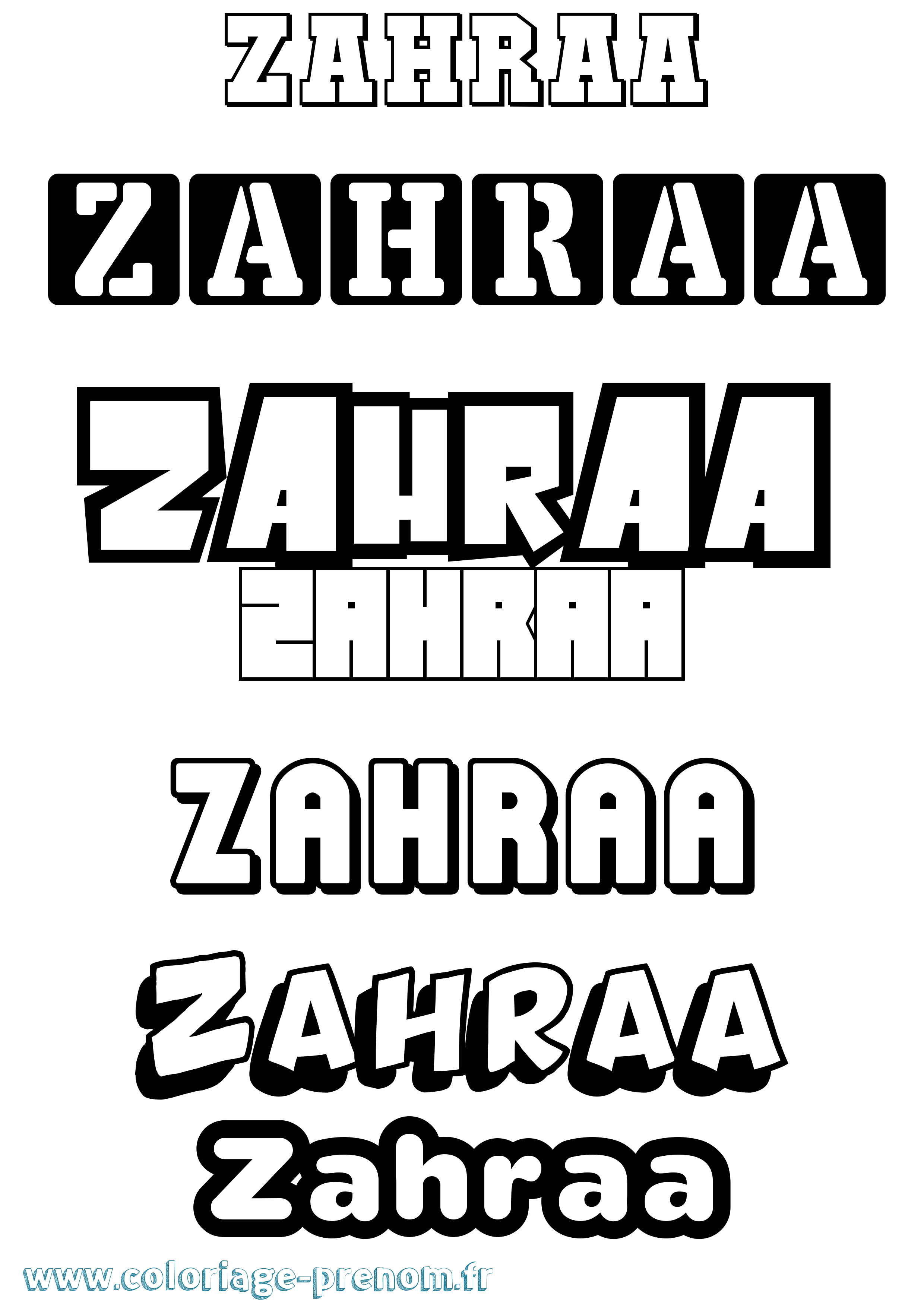 Coloriage prénom Zahraa Simple