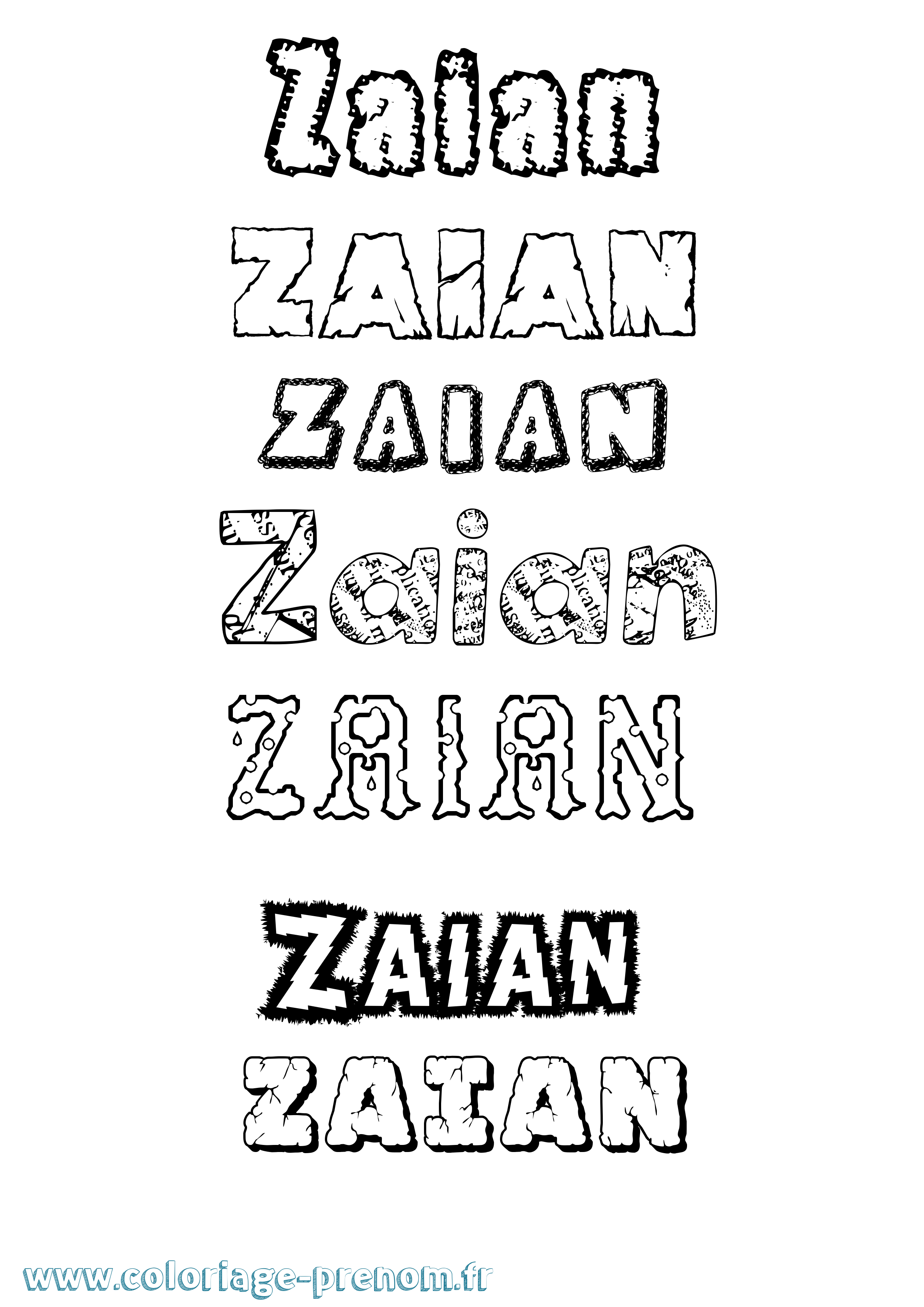 Coloriage prénom Zaian Destructuré