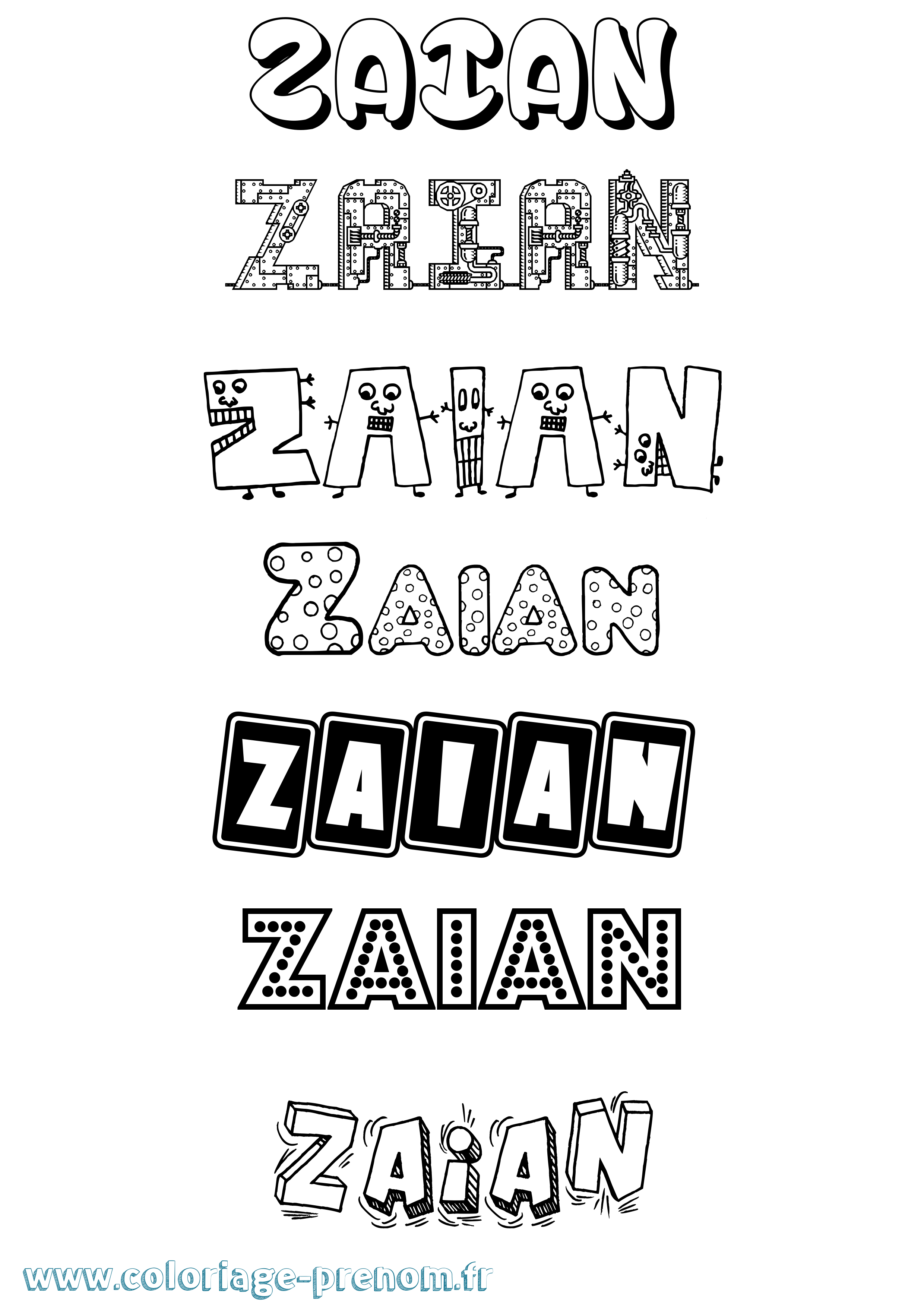 Coloriage prénom Zaian Fun