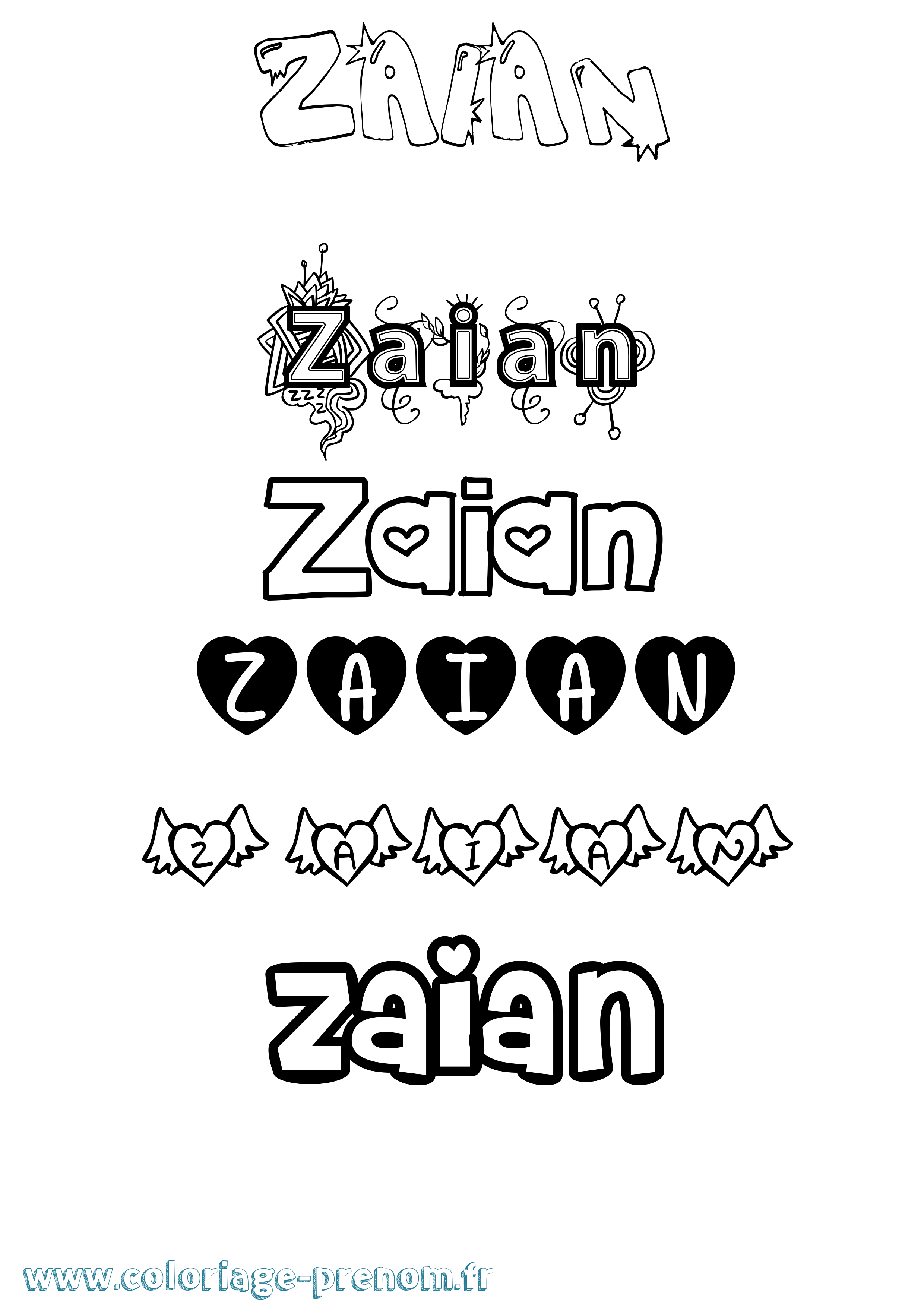Coloriage prénom Zaian Girly