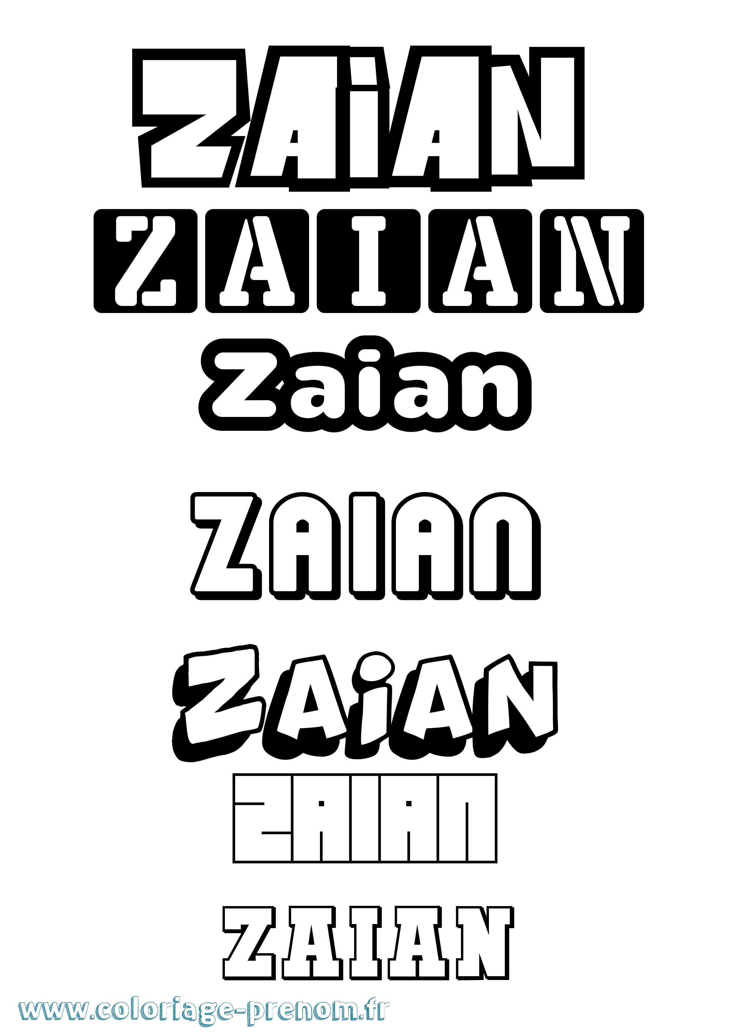 Coloriage prénom Zaian Simple