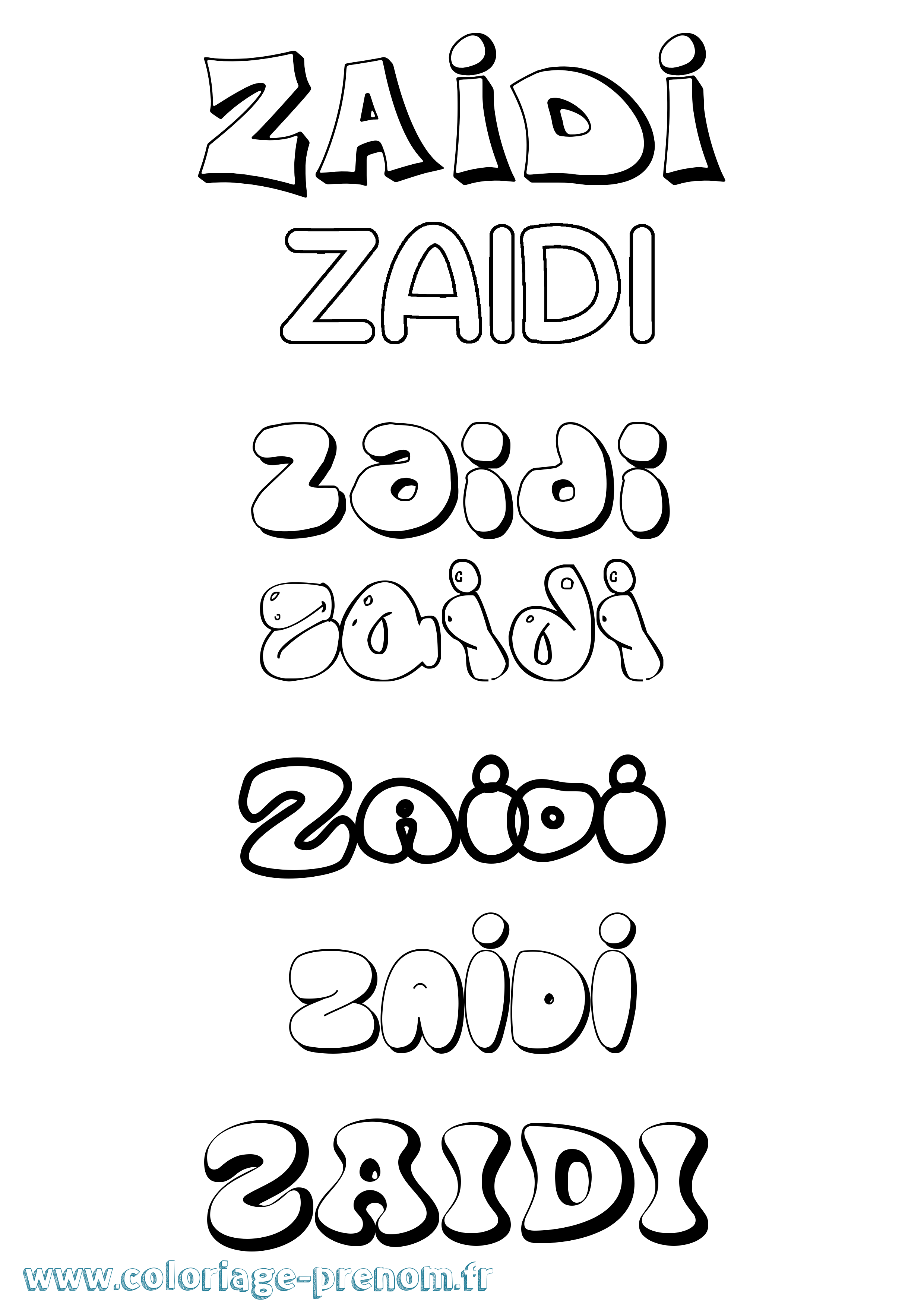 Coloriage Zaidi Bubble Coloriage prénom Zaidi Bubble