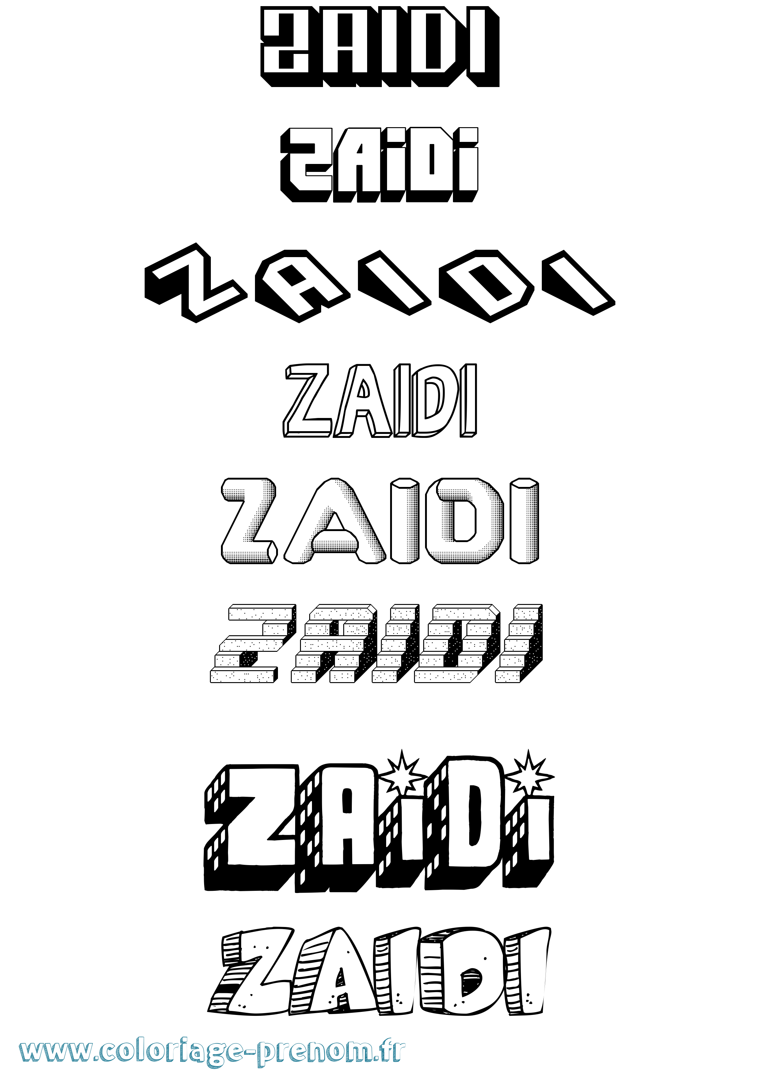 Coloriage Zaidi Effet 3D Coloriage prénom Zaidi Effet 3D