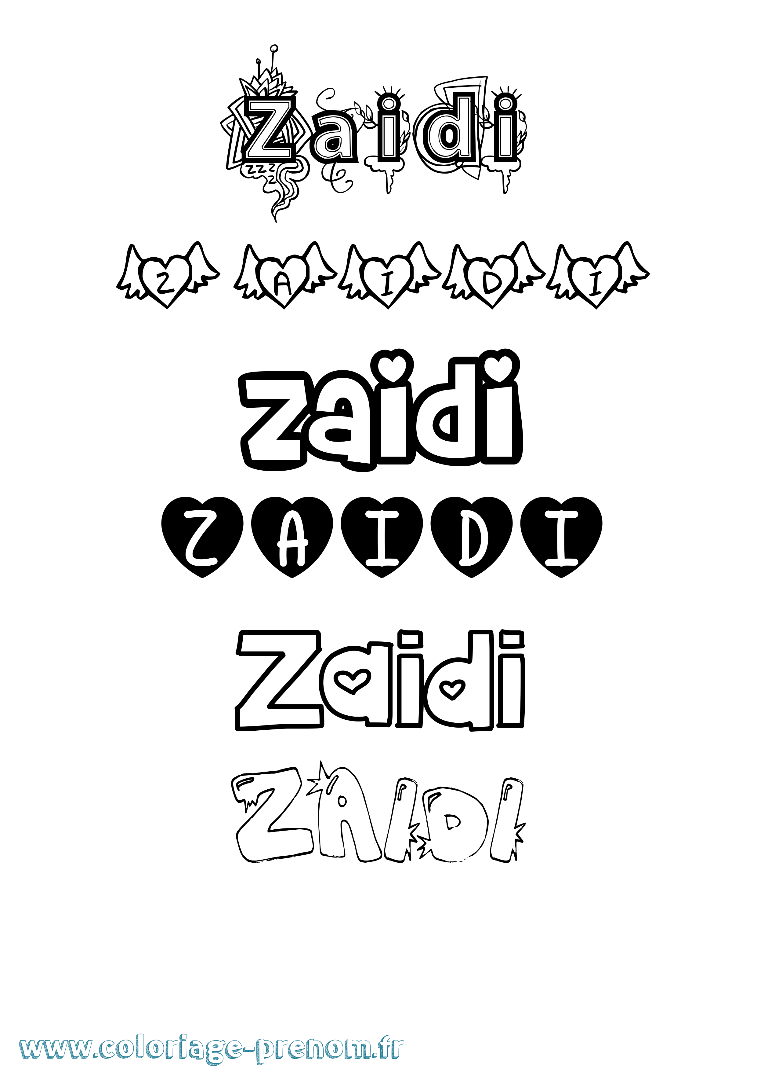 Coloriage Zaidi Girly Coloriage prénom Zaidi Girly