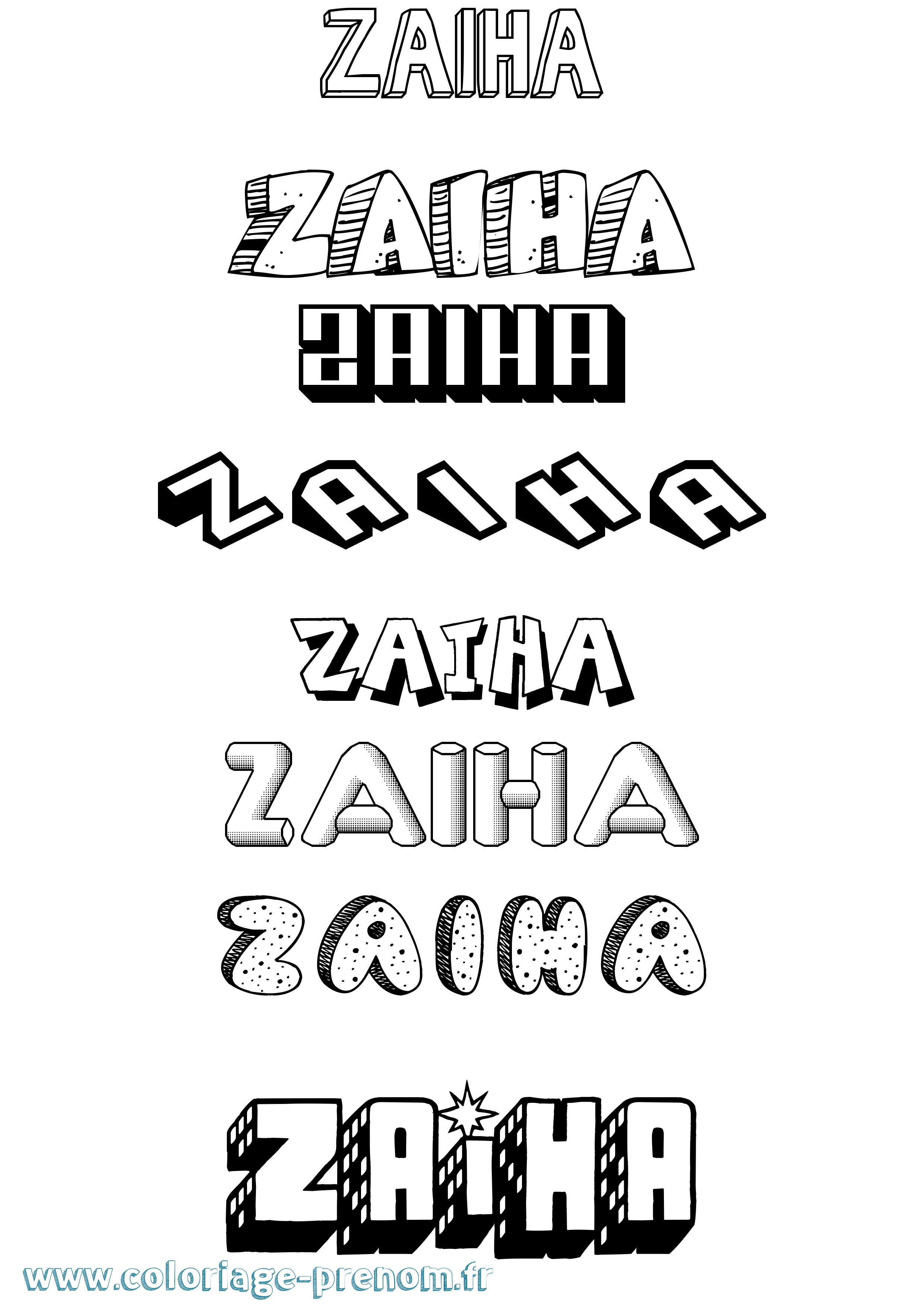Coloriage Zaiha Effet 3D Coloriage prénom Zaiha Effet 3D