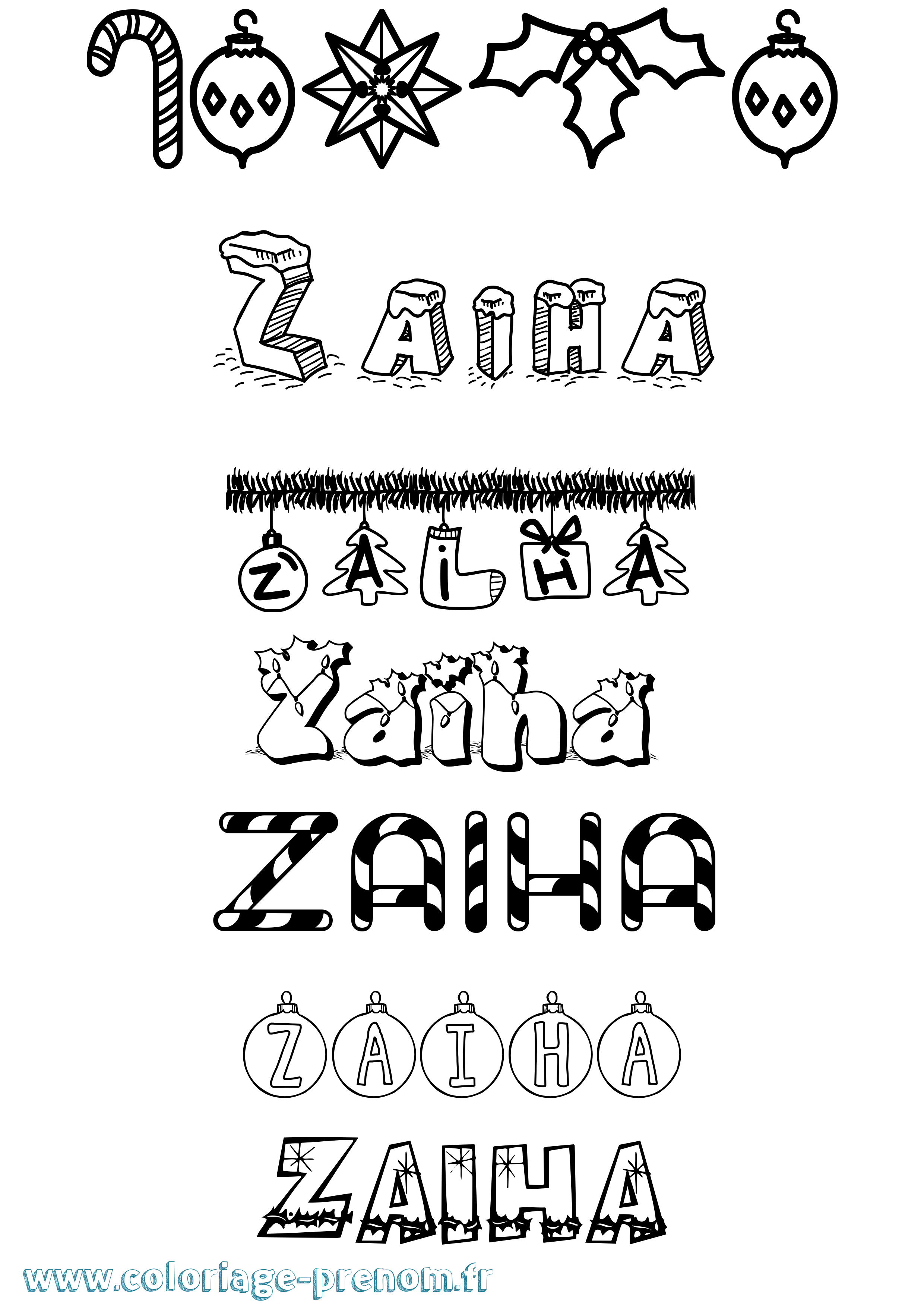 Coloriage Zaiha Noël Coloriage prénom Zaiha Noël