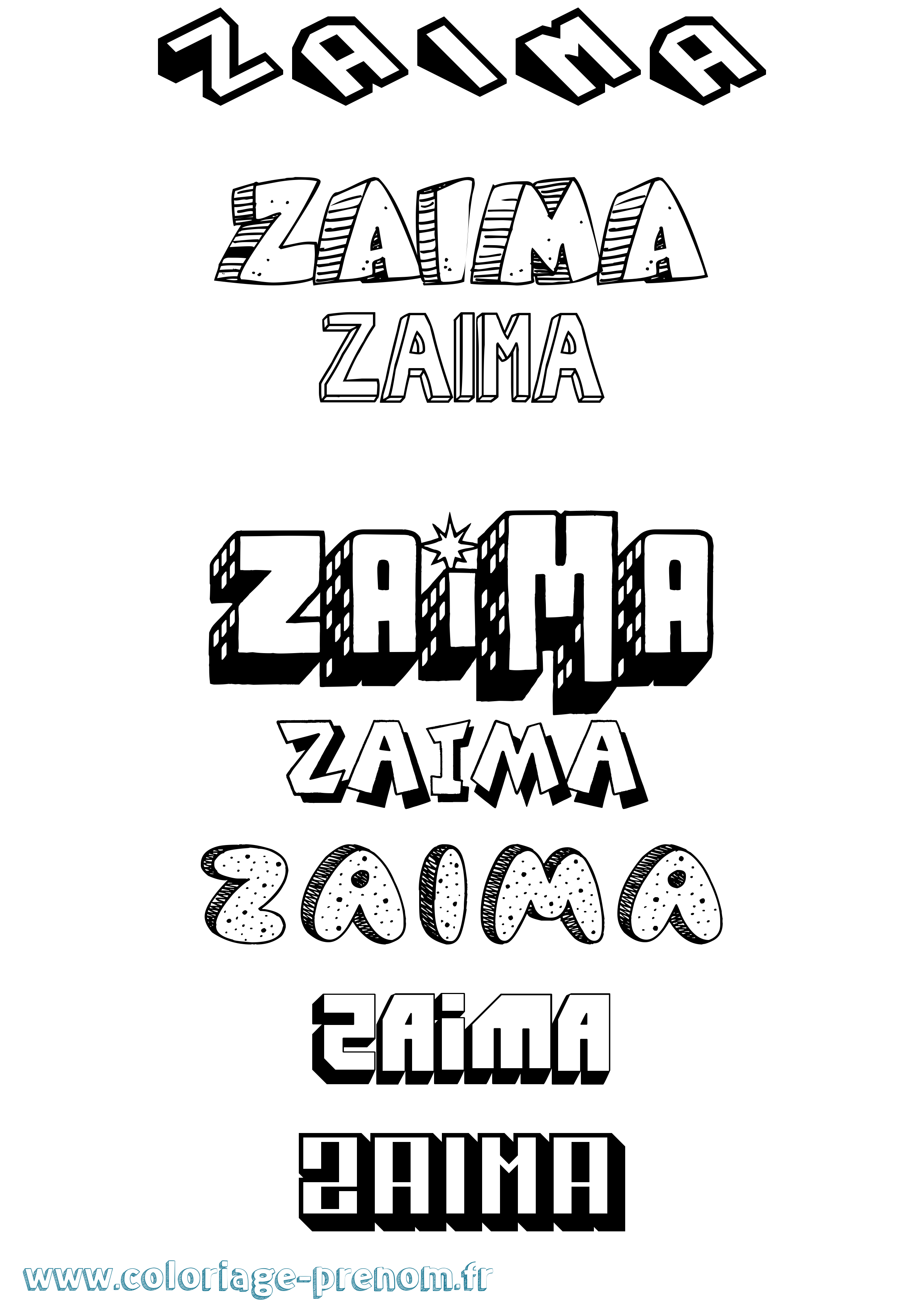 Coloriage Zaima Effet 3D Coloriage prénom Zaima Effet 3D