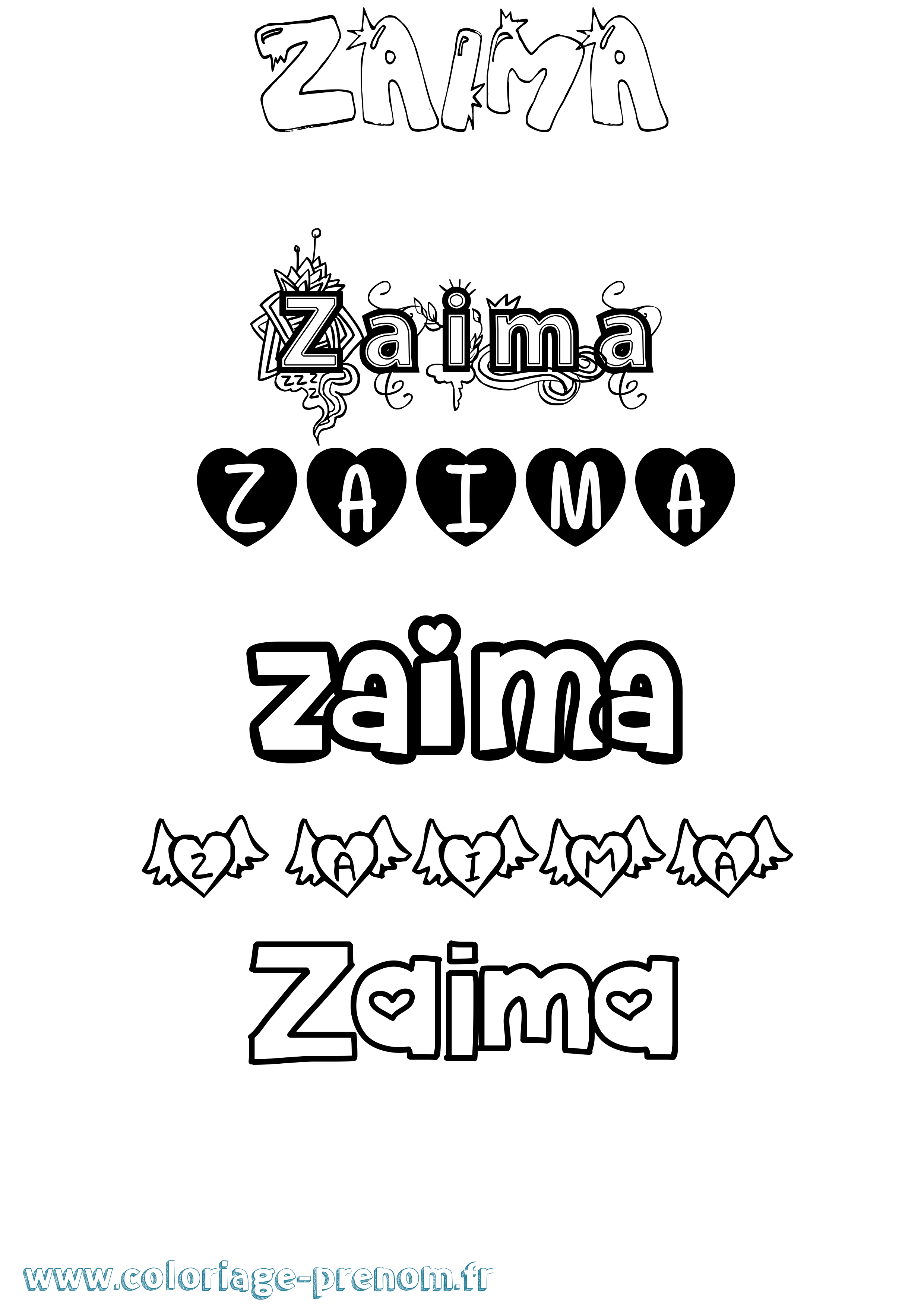 Coloriage Zaima Girly Coloriage prénom Zaima Girly