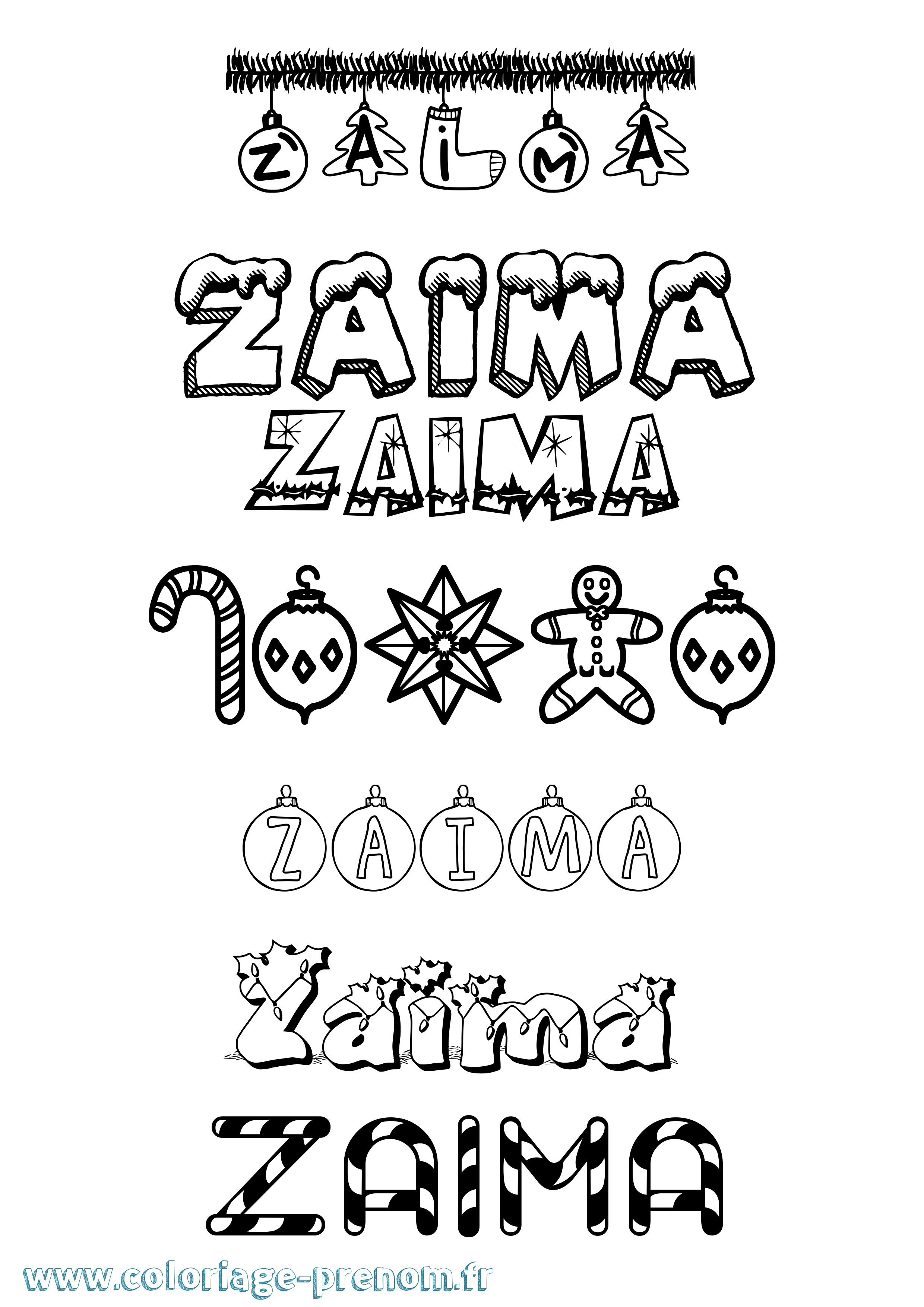 Coloriage Zaima Noël Coloriage prénom Zaima Noël