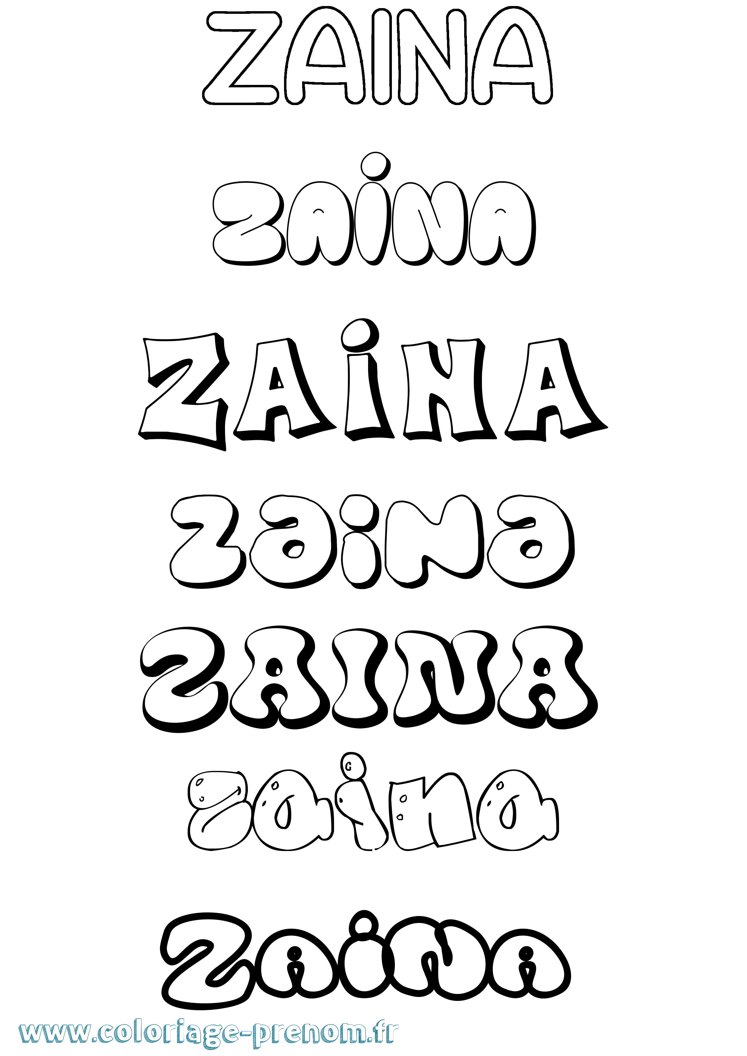 Coloriage prénom Zaina Bubble