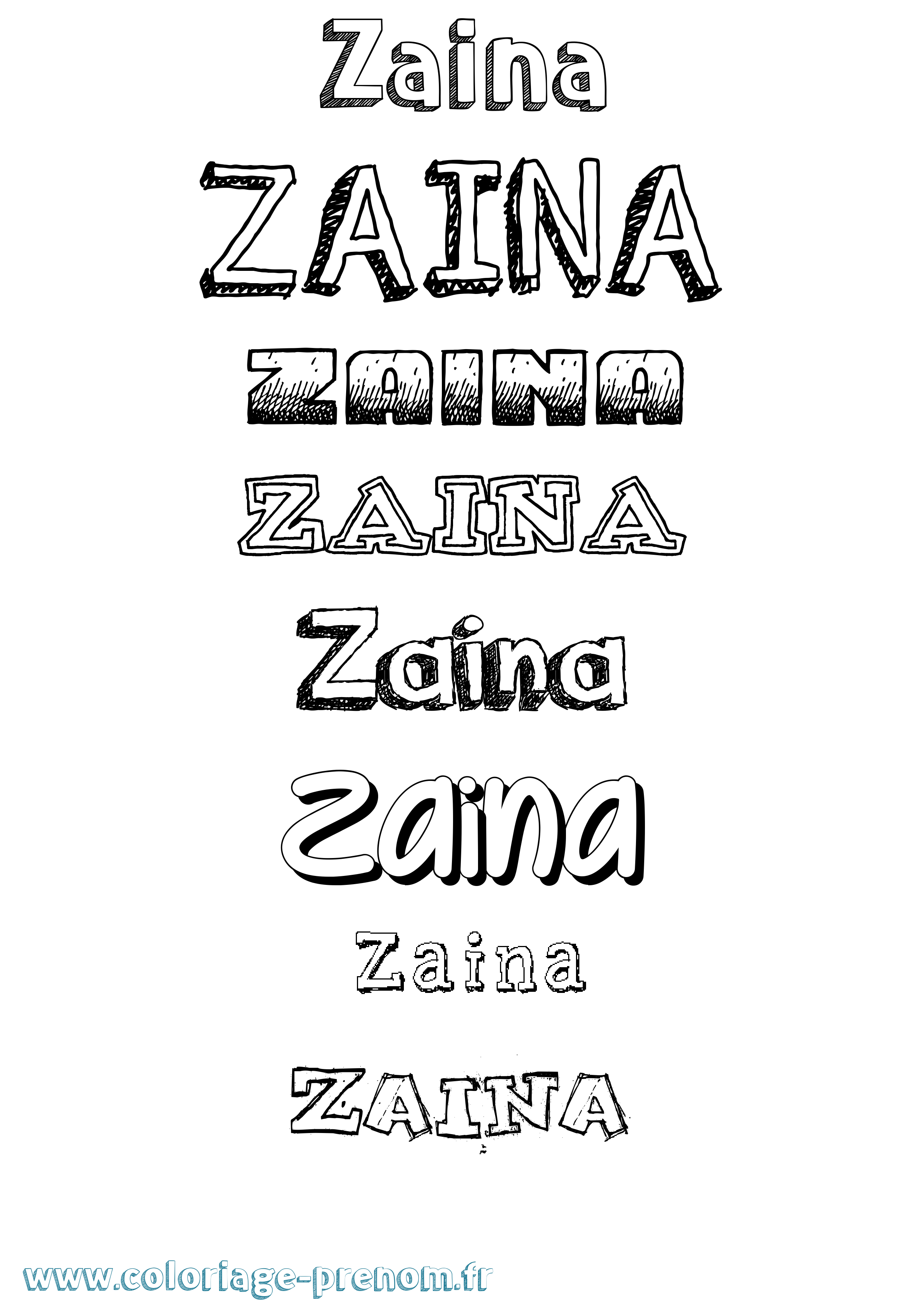 Coloriage prénom Zaina Dessiné