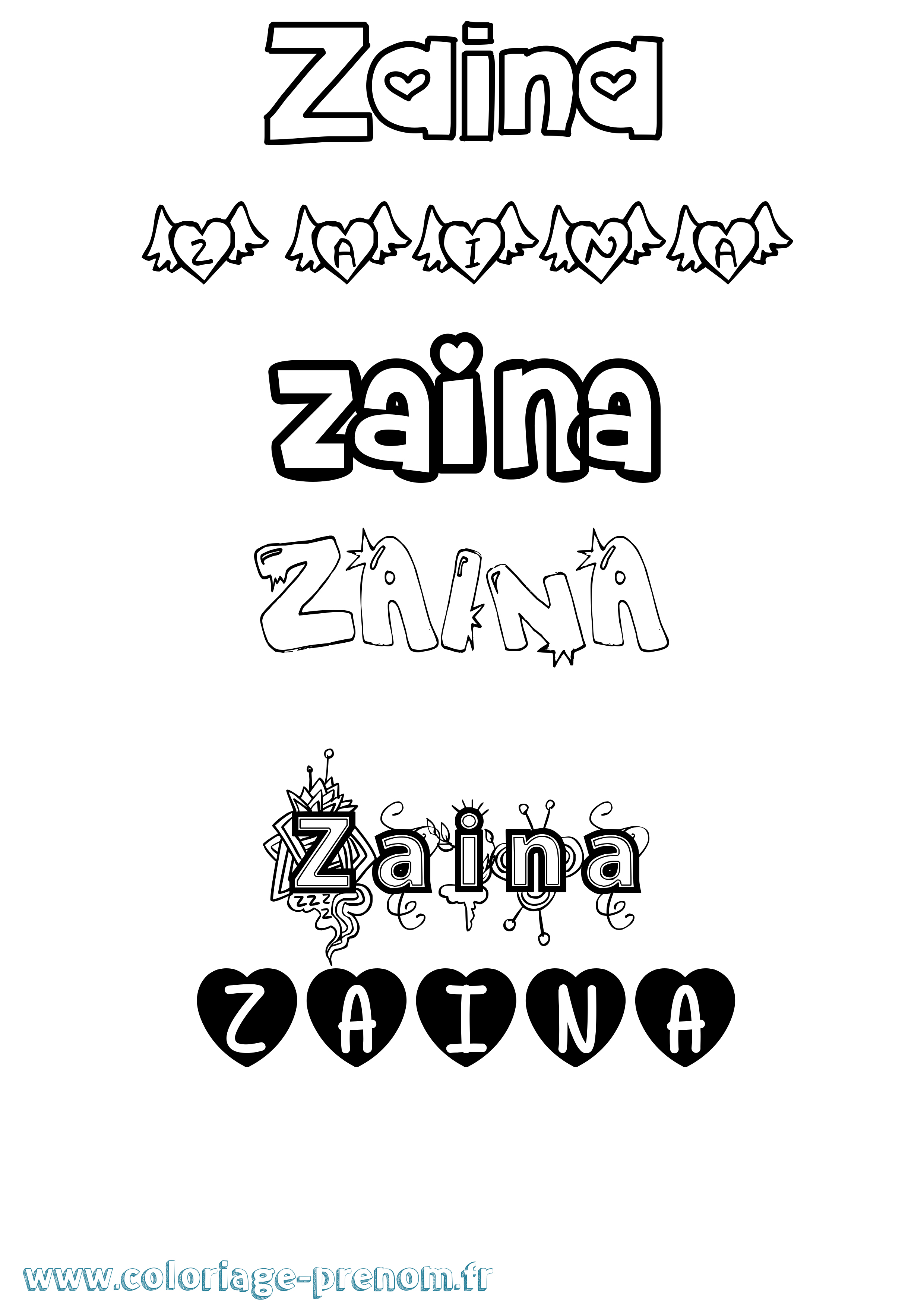 Coloriage prénom Zaina Girly